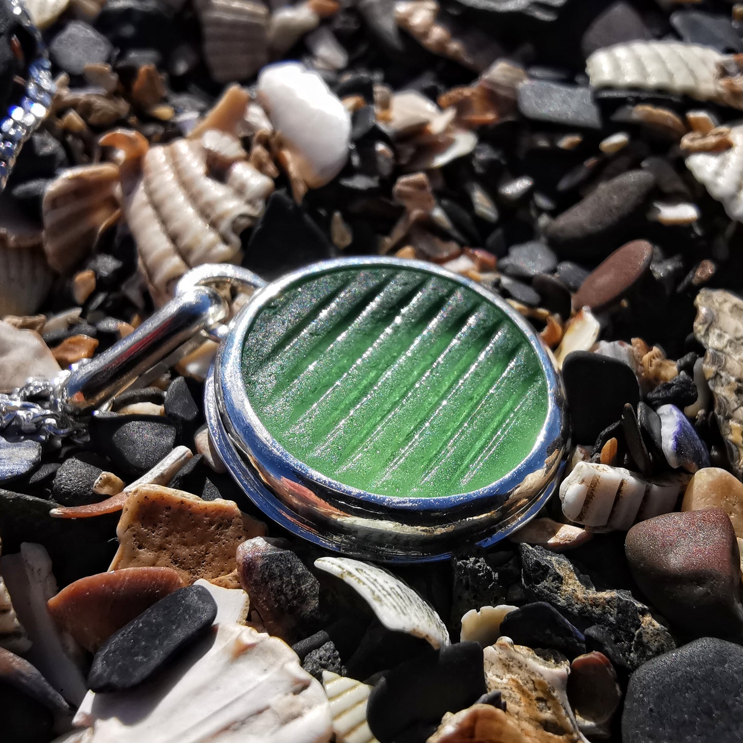 Japanese ohajiki sea glass & sterling silver pendant.