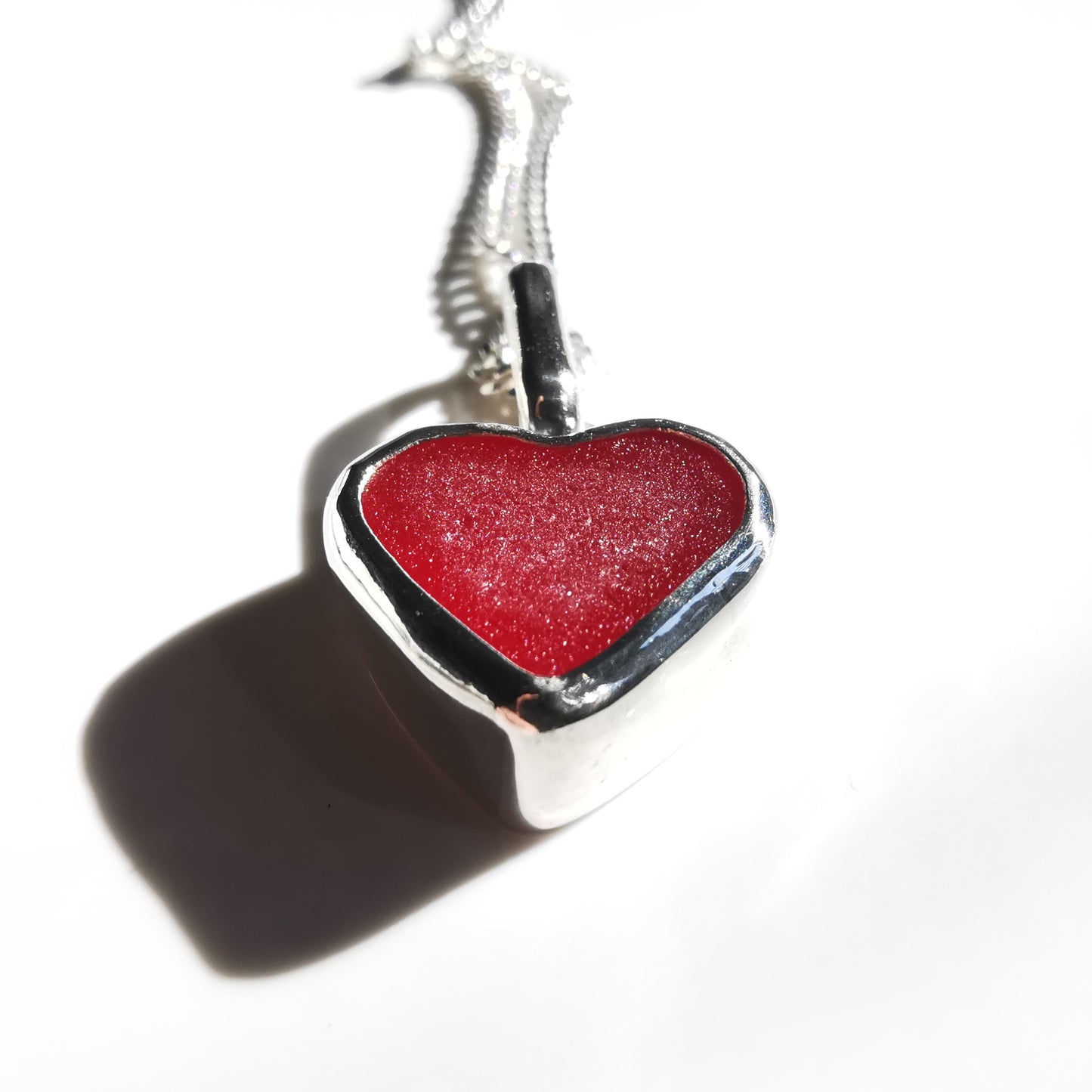 Scottish red sea glass heart & sterling silver pendant.