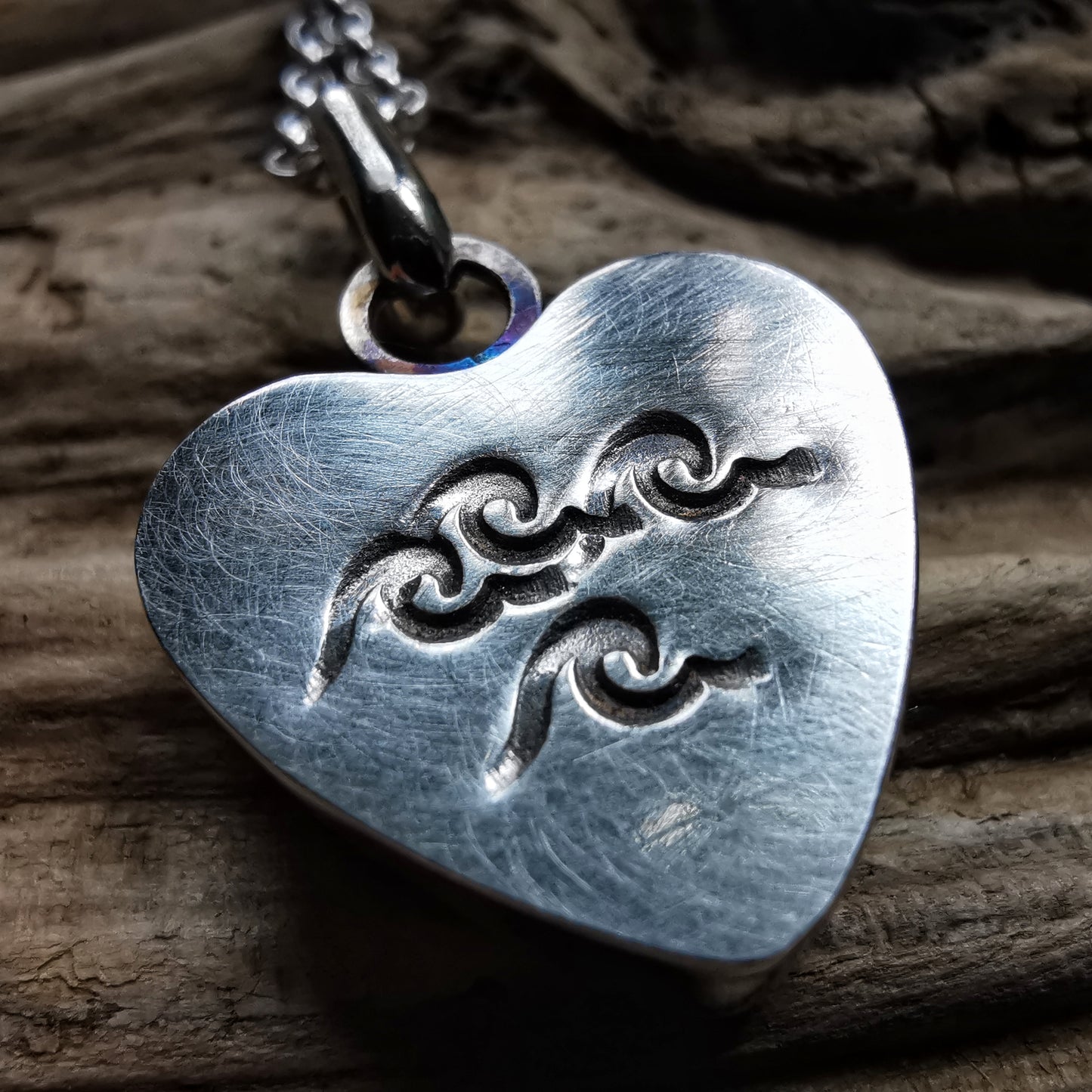 Scottish black sea glass heart & sterling silver pendant.