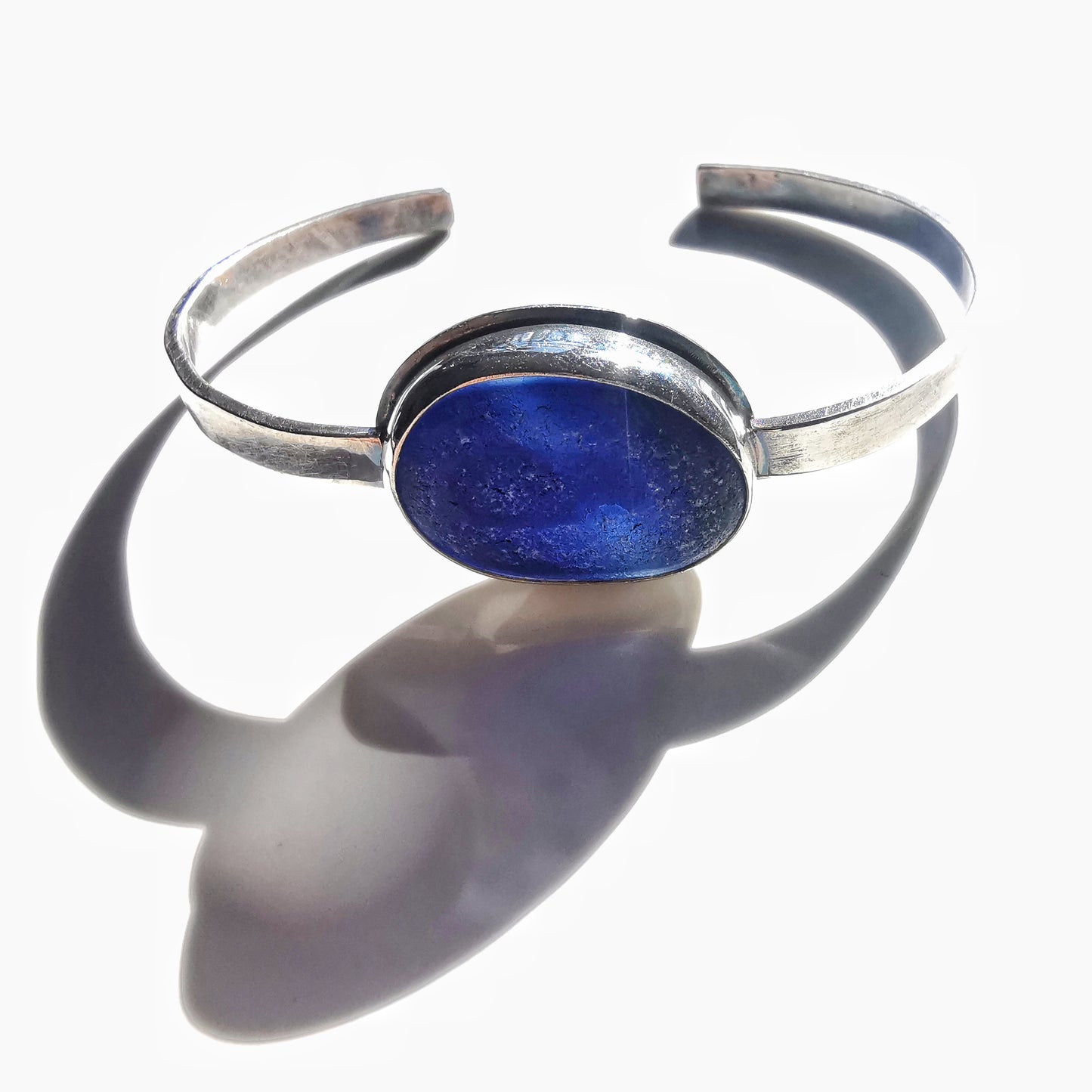 Seaham blue multi sea glass & sterling silver cuff bracelet.