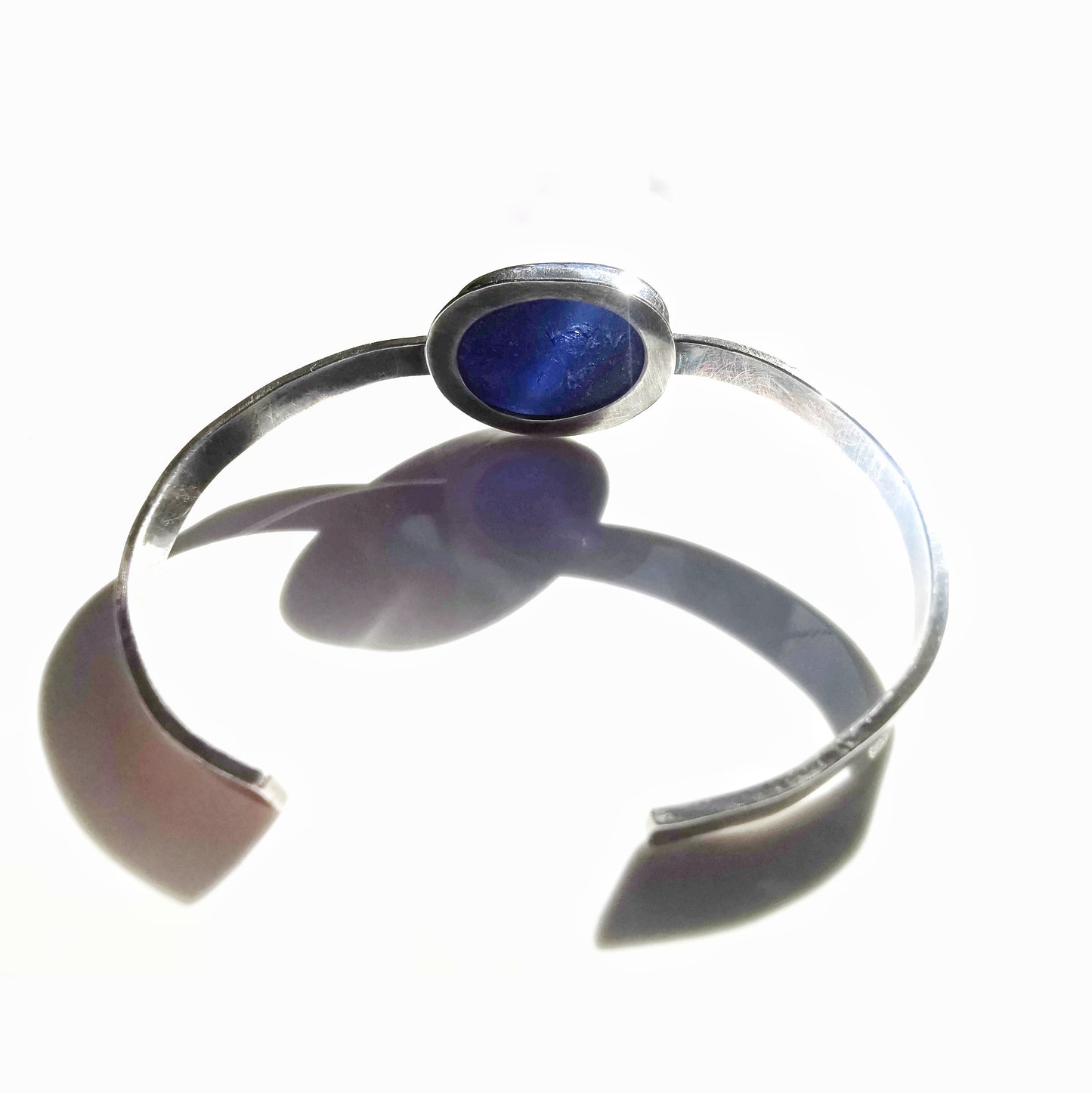 Seaham blue multi sea glass & sterling silver cuff bracelet.