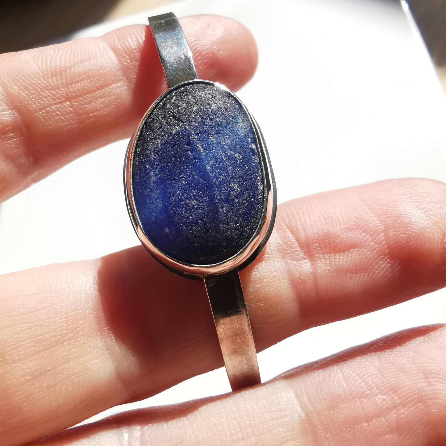 Seaham blue multi sea glass & sterling silver cuff bracelet.