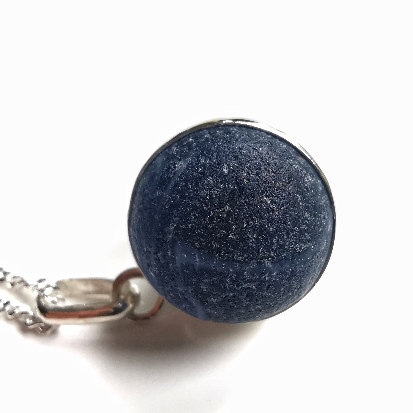 Scottish dark blue sea glass marble & sterling silver pendant.