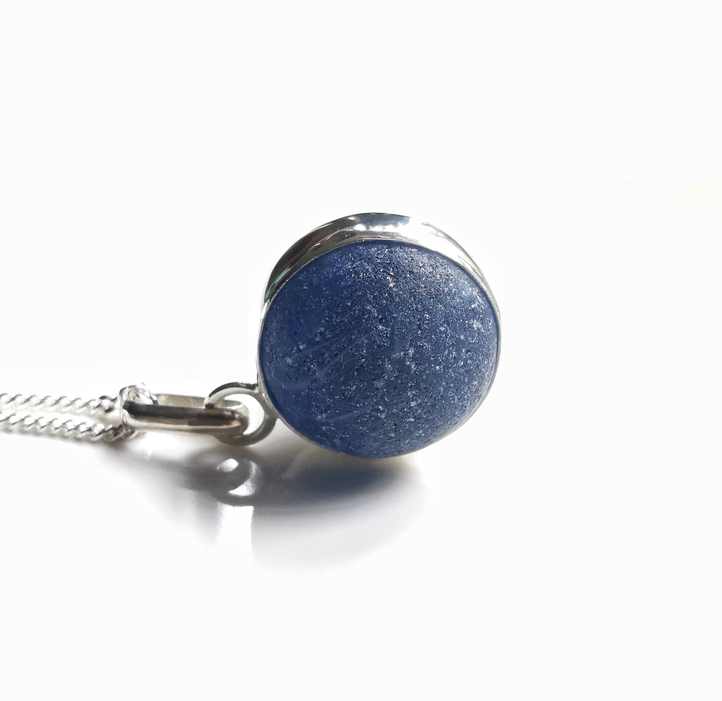 Scottish dark blue sea glass marble & sterling silver pendant.