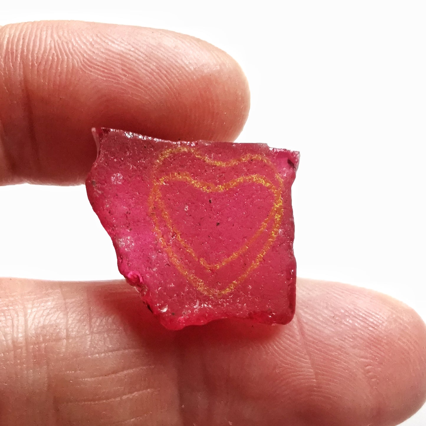 Magenta pink sea glass heart & sterling silver pendant.