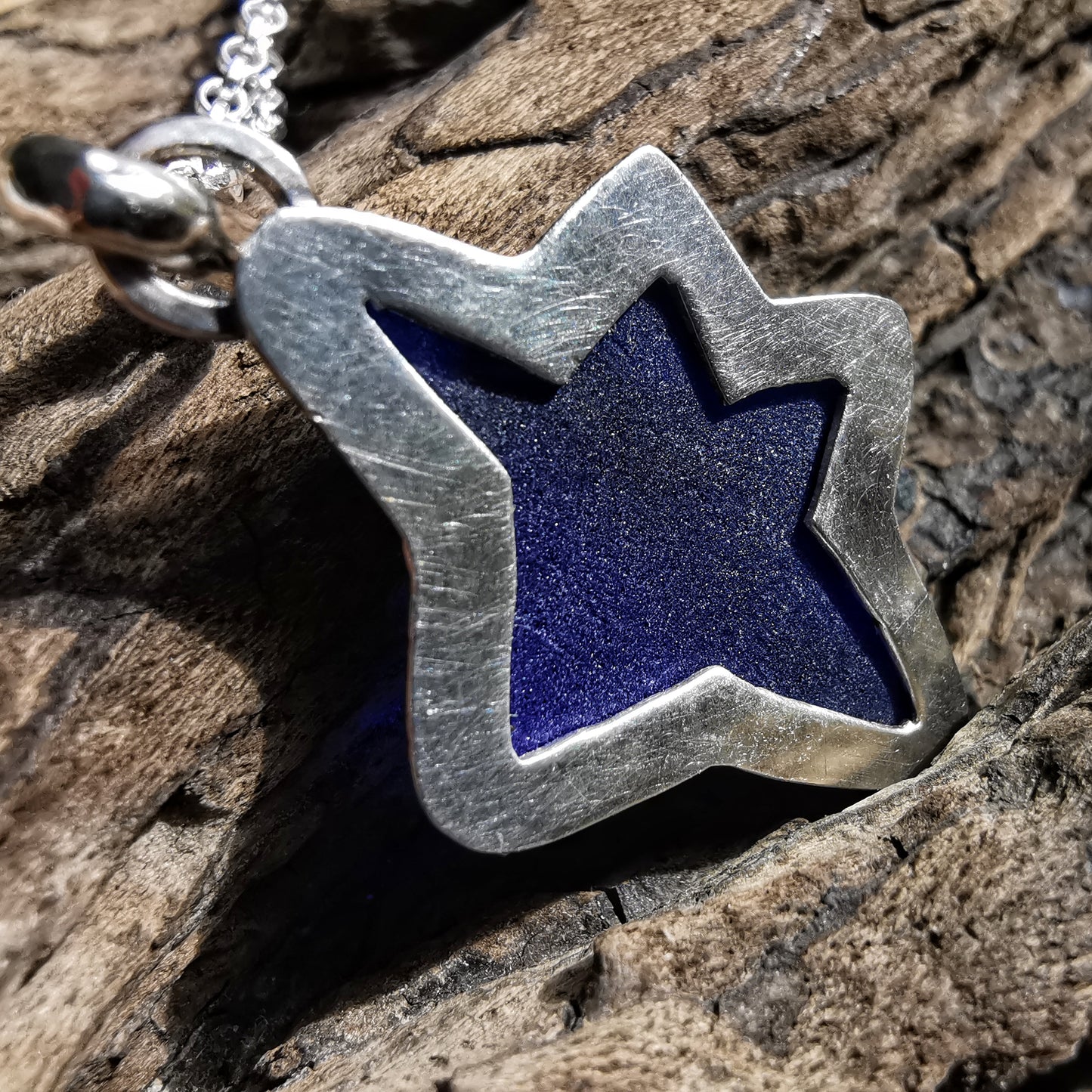 Scottish cobalt blue sea glass star & sterling silver pendant.