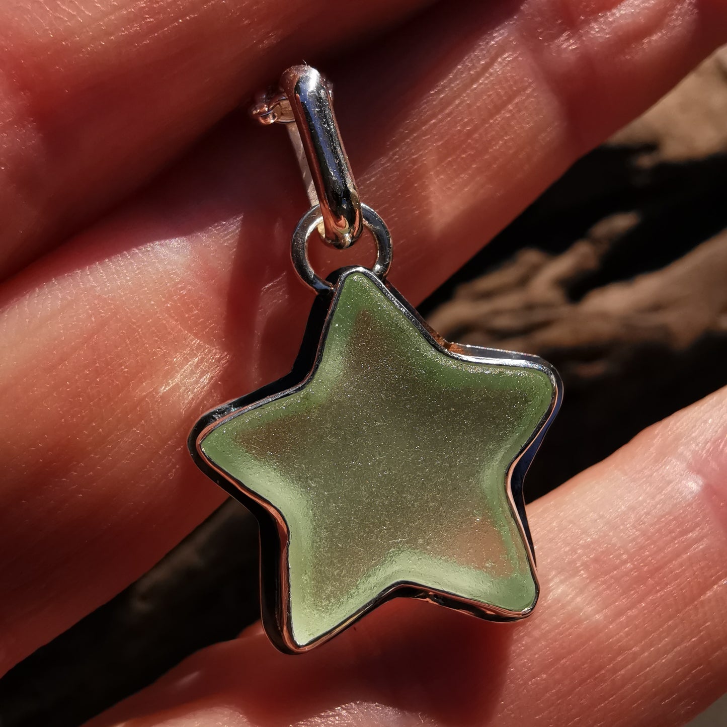 Scottish UV sea glass star & sterling silver pendant.
