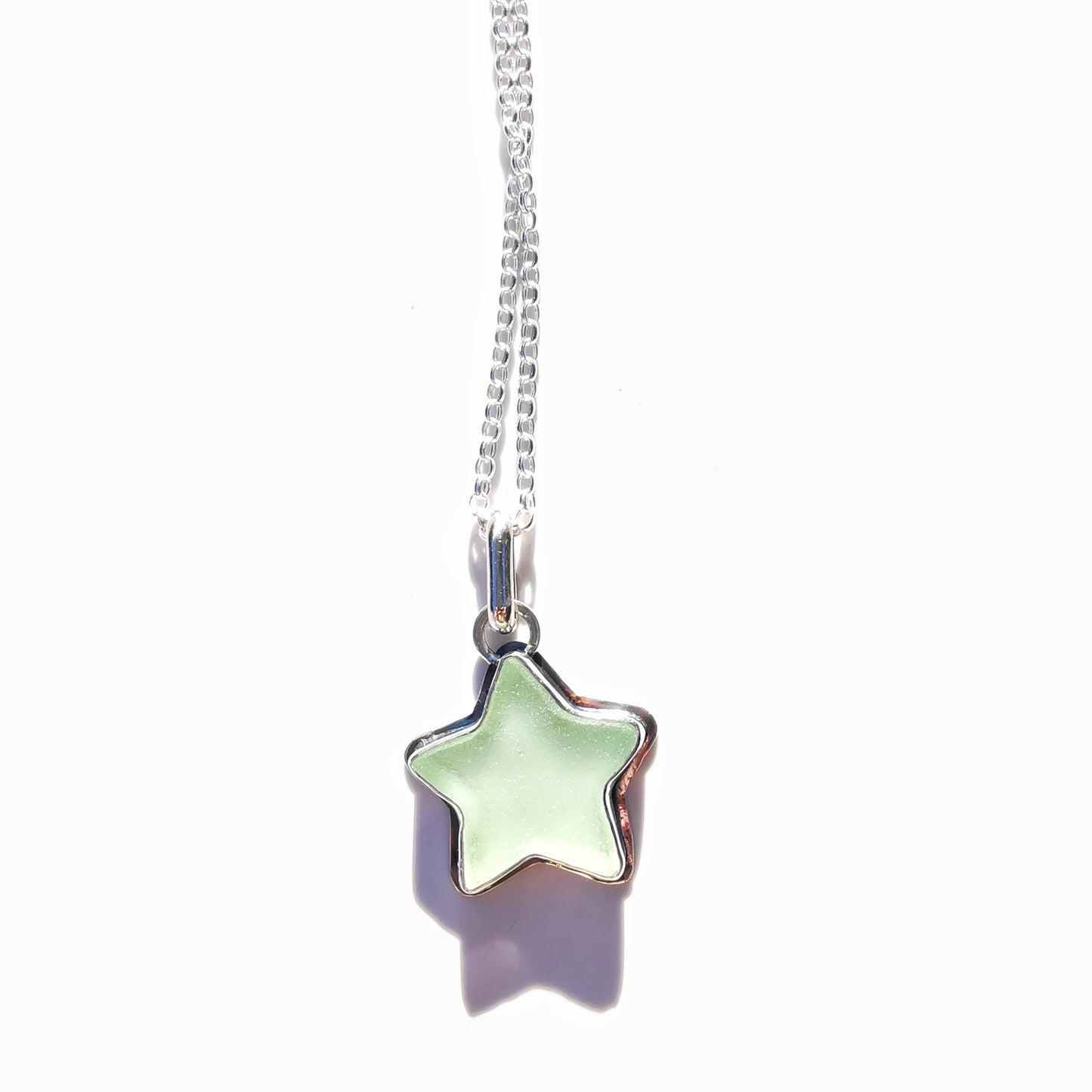Scottish UV sea glass star & sterling silver pendant.
