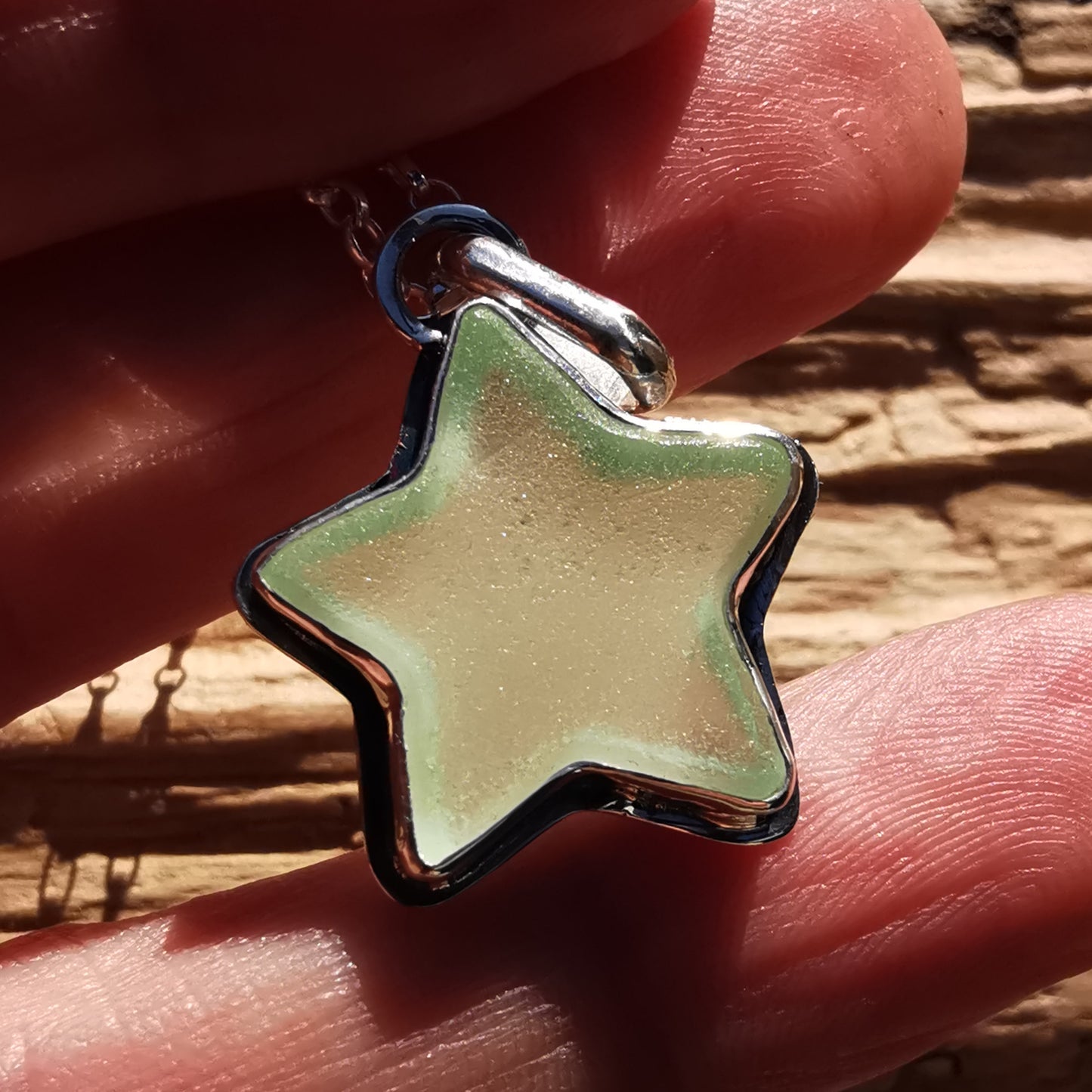 Scottish UV sea glass star & sterling silver pendant.