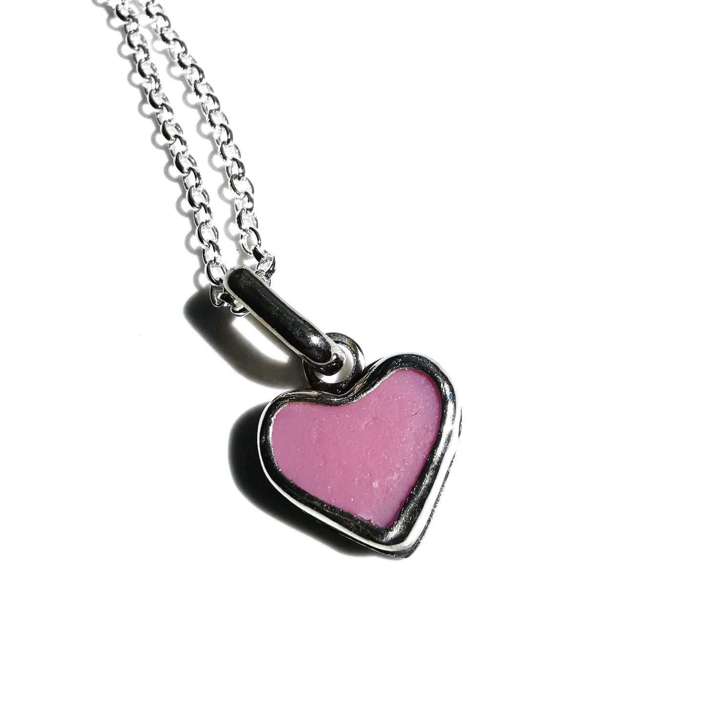 Scottish pink sea glass heart & sterling silver pendant.