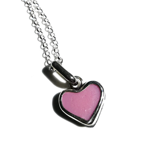 Scottish pink sea glass heart & sterling silver pendant.