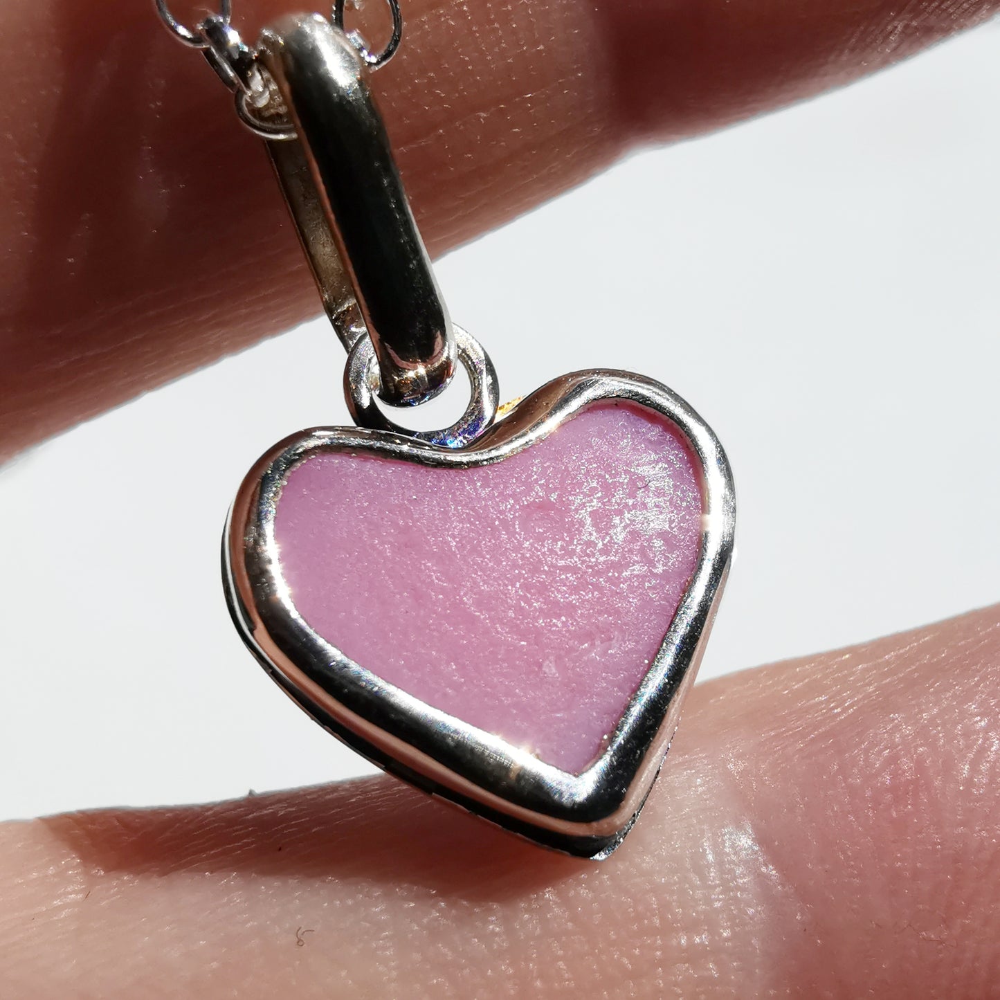 Scottish pink sea glass heart & sterling silver pendant.
