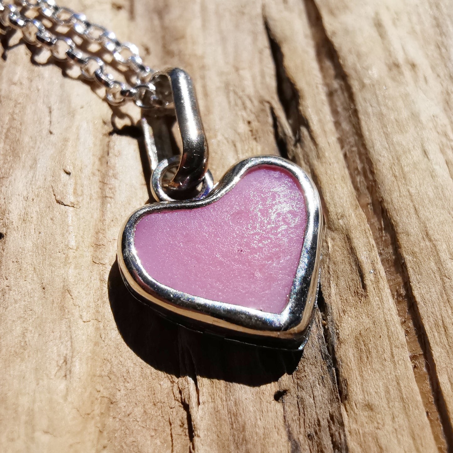 Scottish pink sea glass heart & sterling silver pendant.