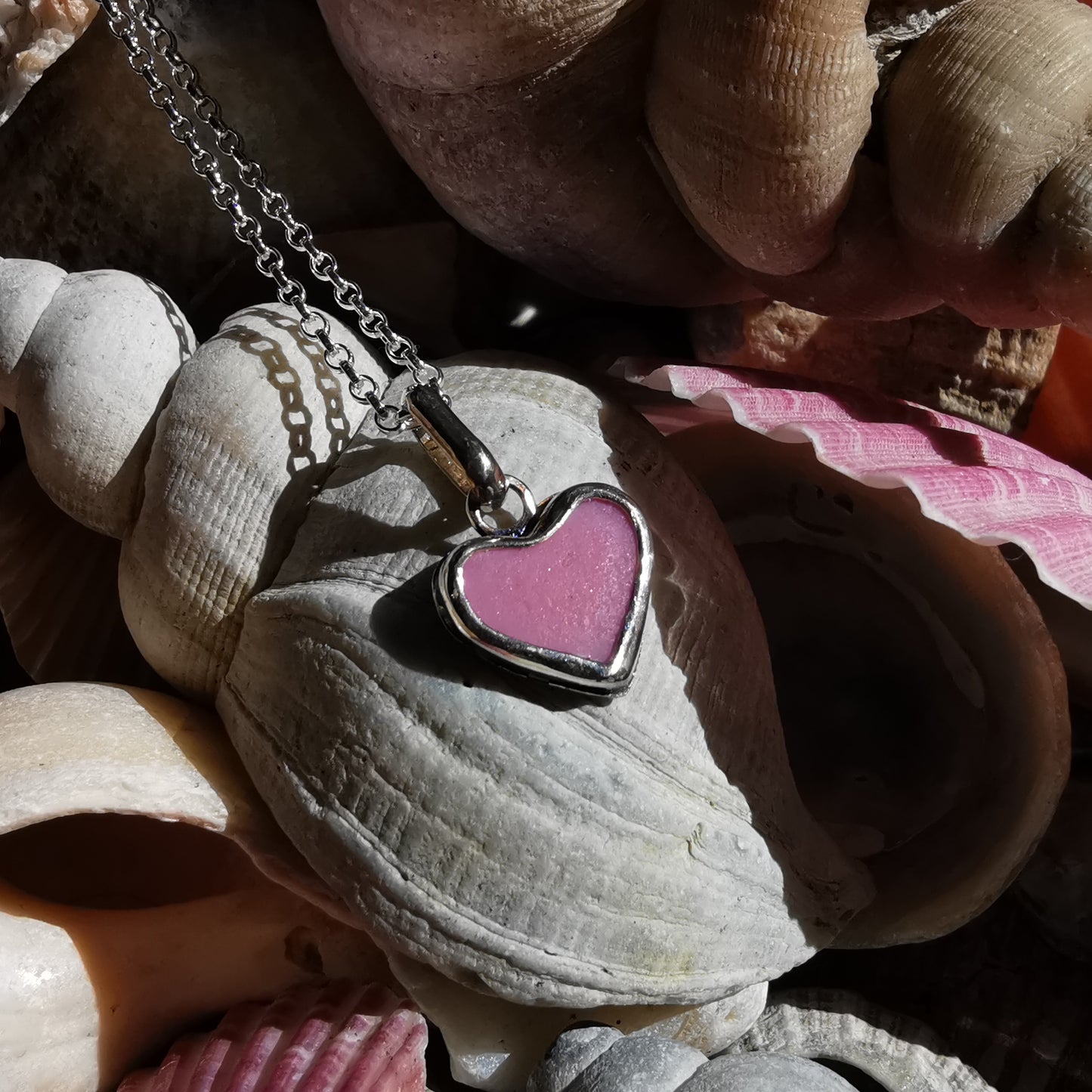 Scottish pink sea glass heart & sterling silver pendant.