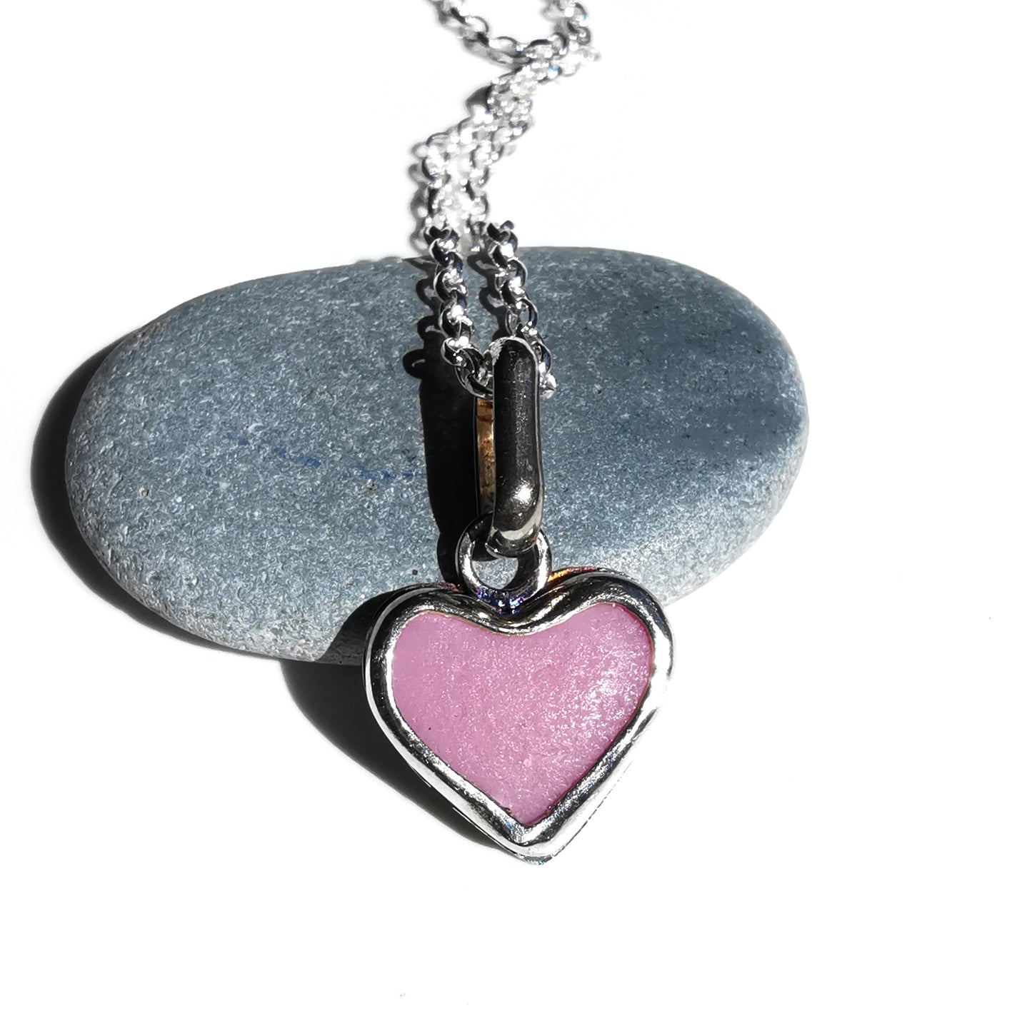 Scottish pink sea glass heart & sterling silver pendant.