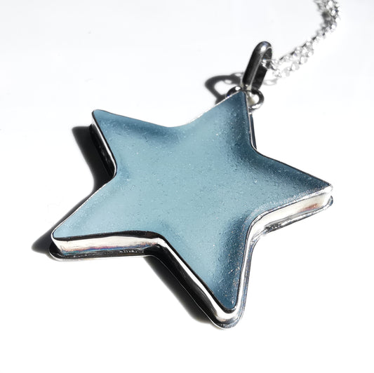 Scottish blue sea glass star & sterling silver pendant.