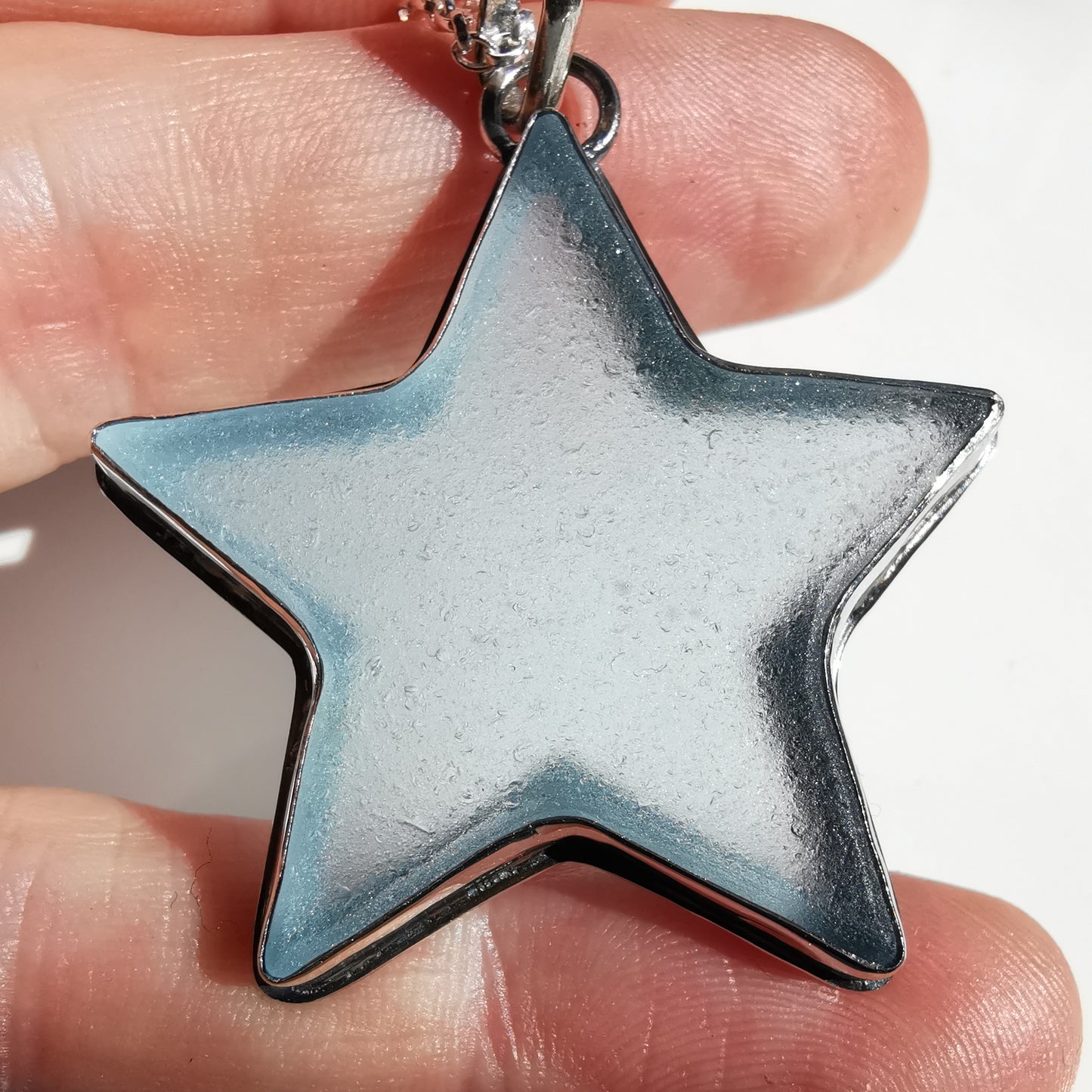 Scottish blue sea glass star & sterling silver pendant.