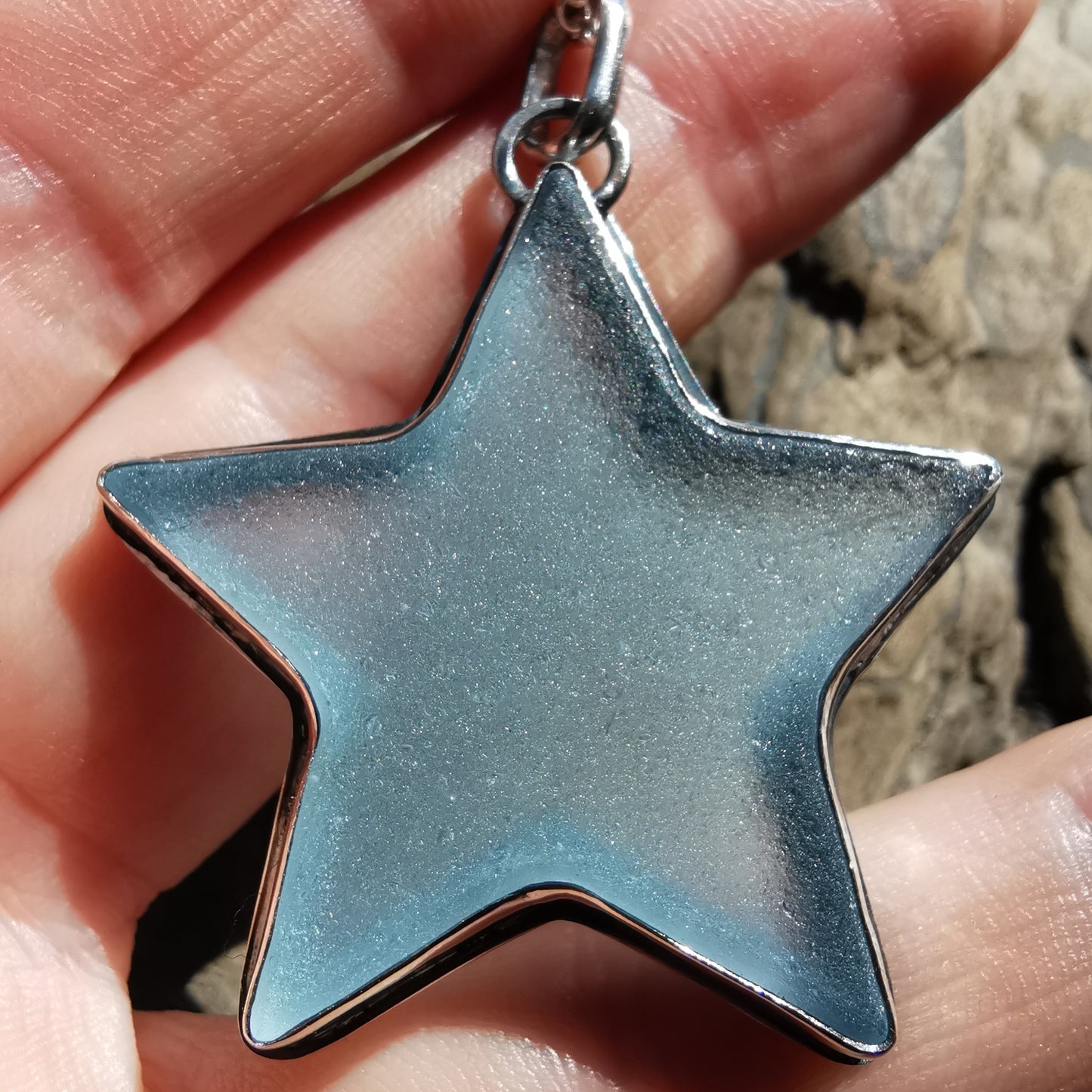 Scottish blue sea glass star & sterling silver pendant.