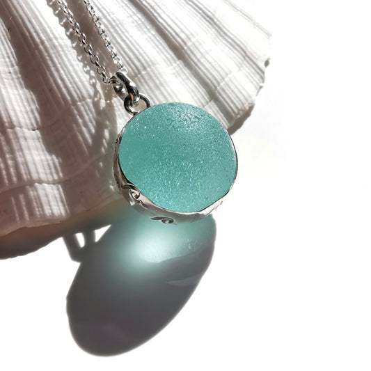 Reserved. Large Scottish turquoise Codd sea glass marble& sterling silver pendant.