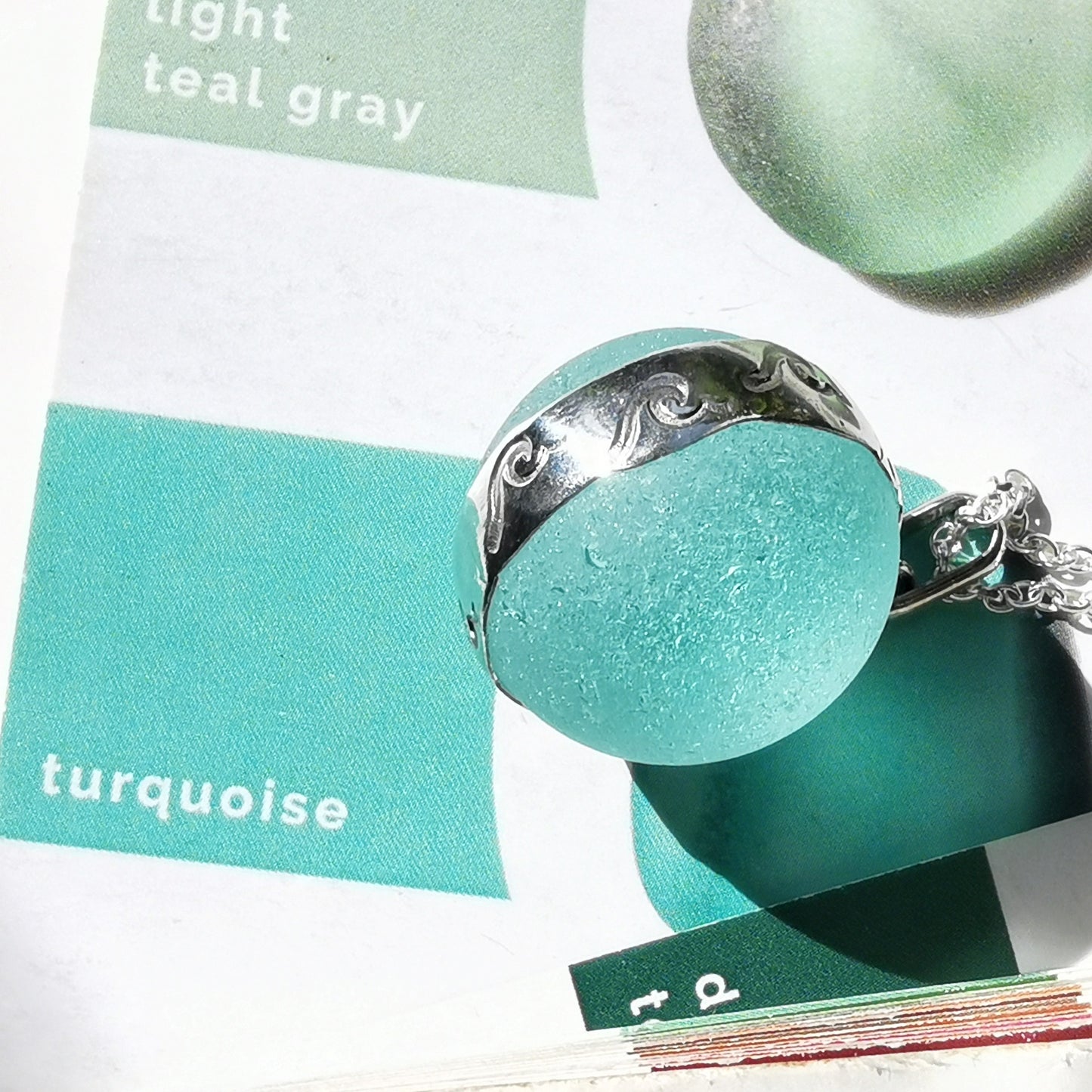 Reserved. Large Scottish turquoise Codd sea glass marble& sterling silver pendant.