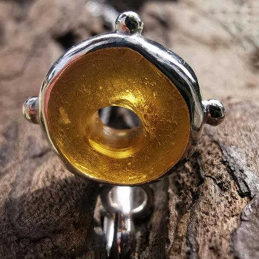 Scottish honey yellow sea glass bead & sterling silver pendant.