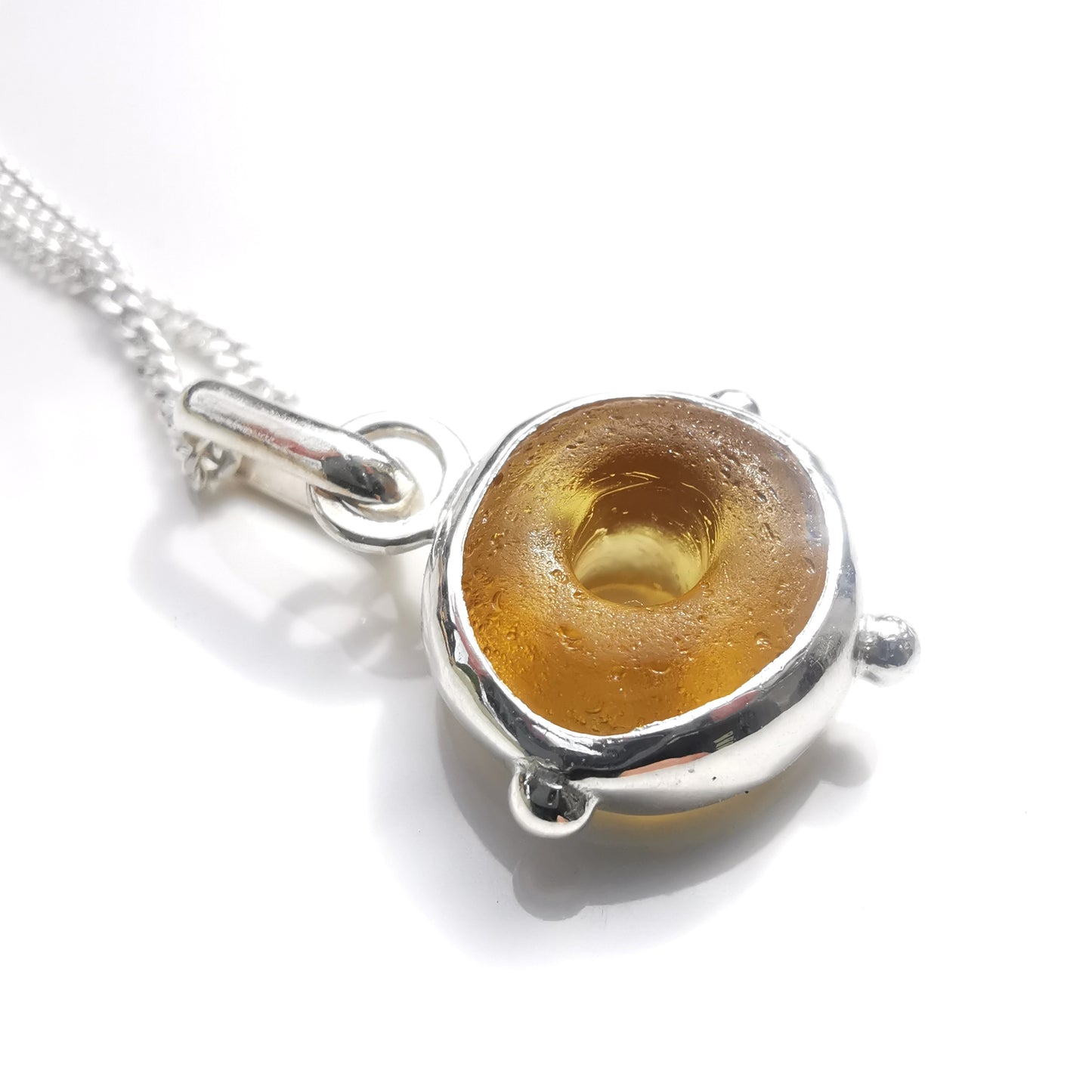 Scottish honey yellow sea glass bead & sterling silver pendant.