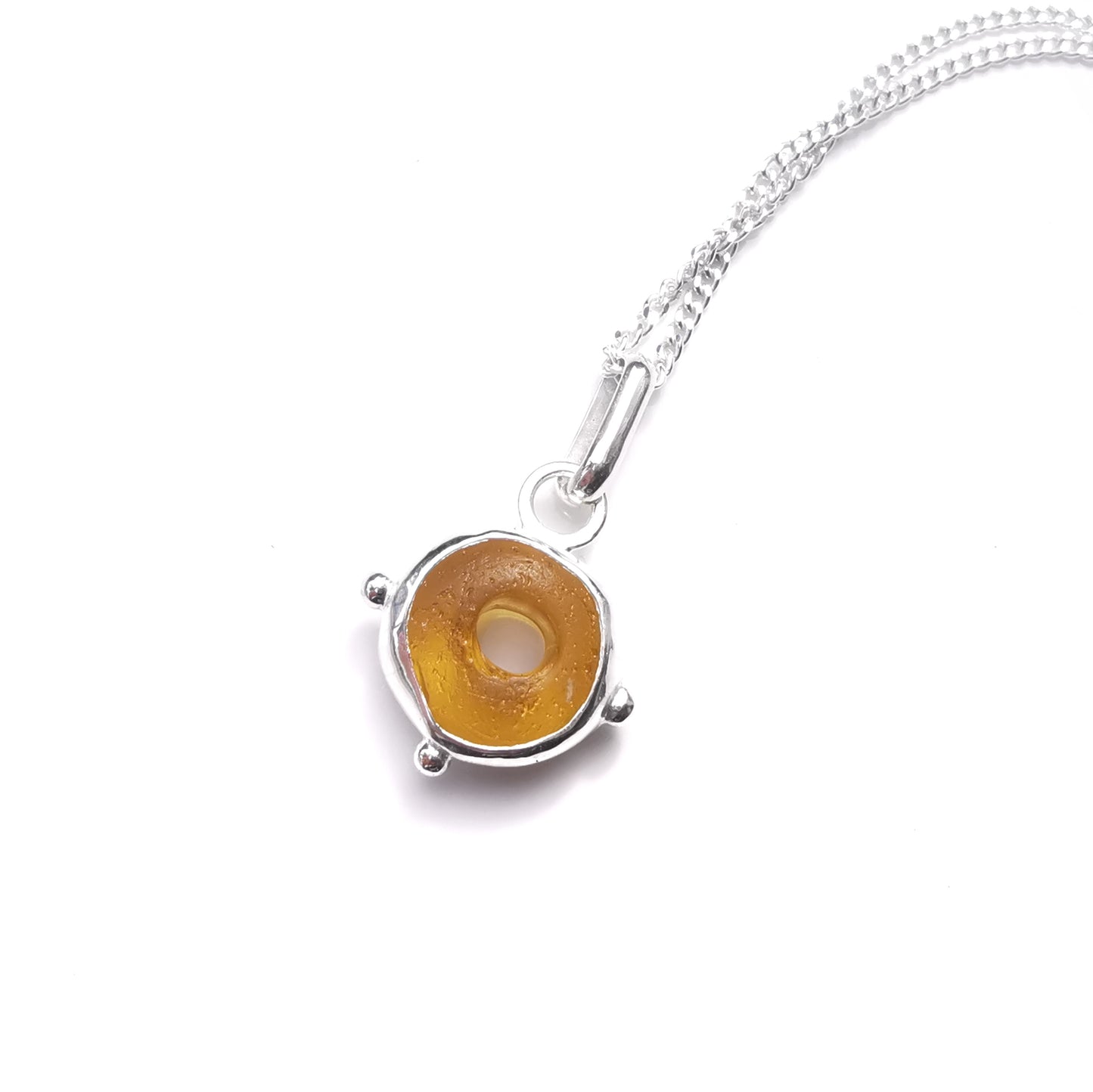 Scottish honey yellow sea glass bead & sterling silver pendant.