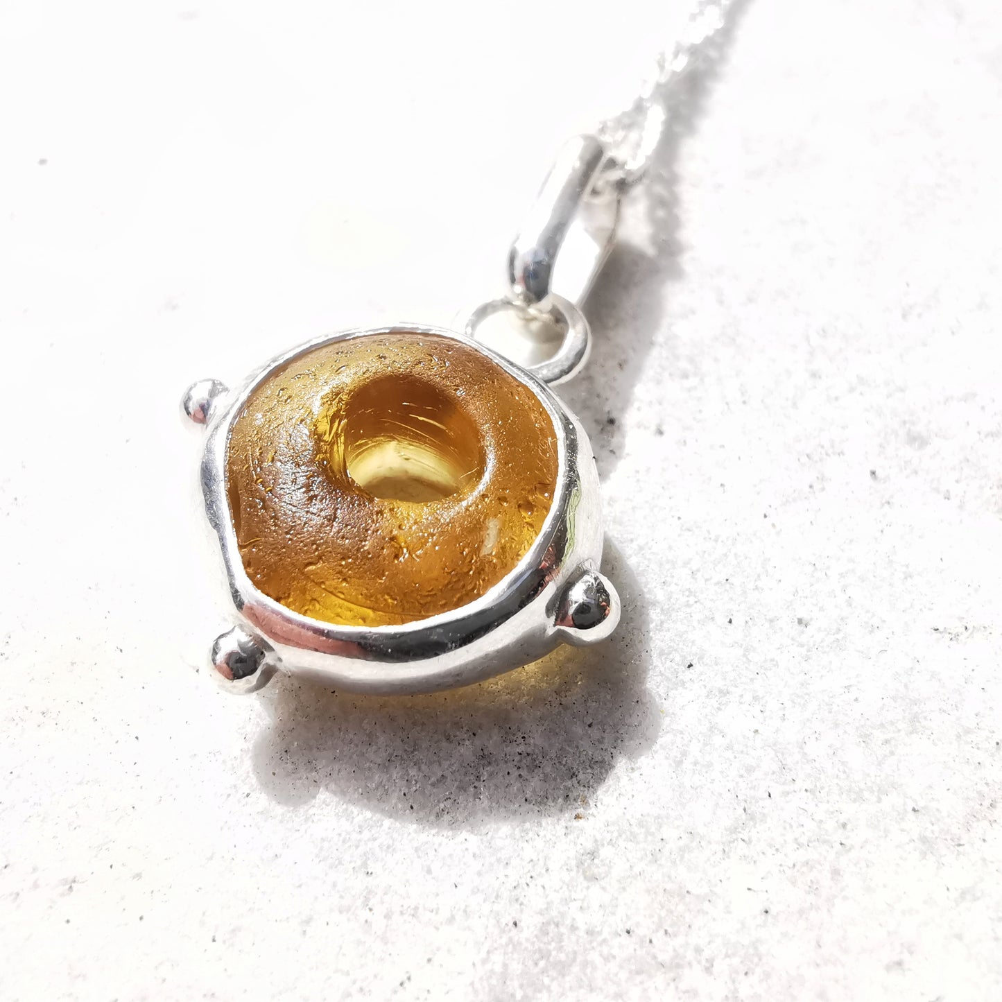 Scottish honey yellow sea glass bead & sterling silver pendant.