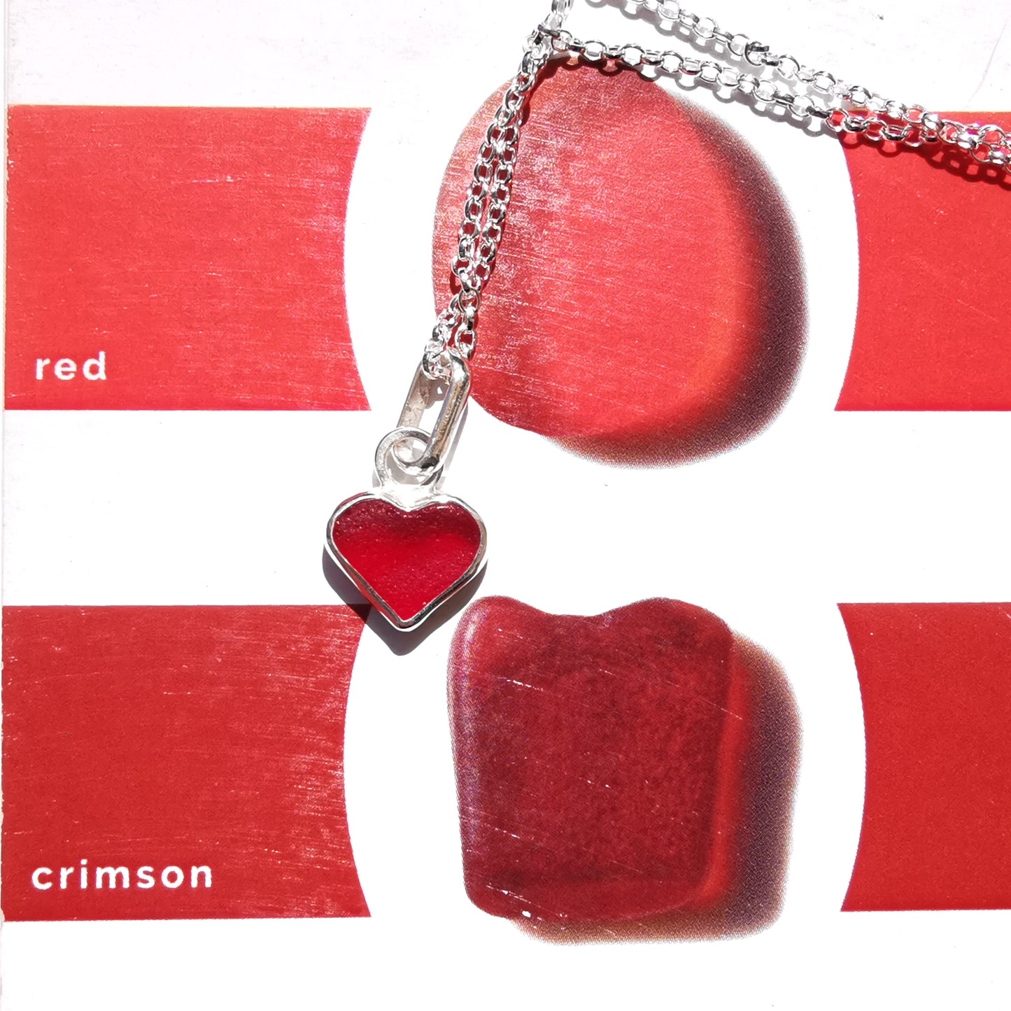 Scottish red sea glass heart & sterling silver pendant.