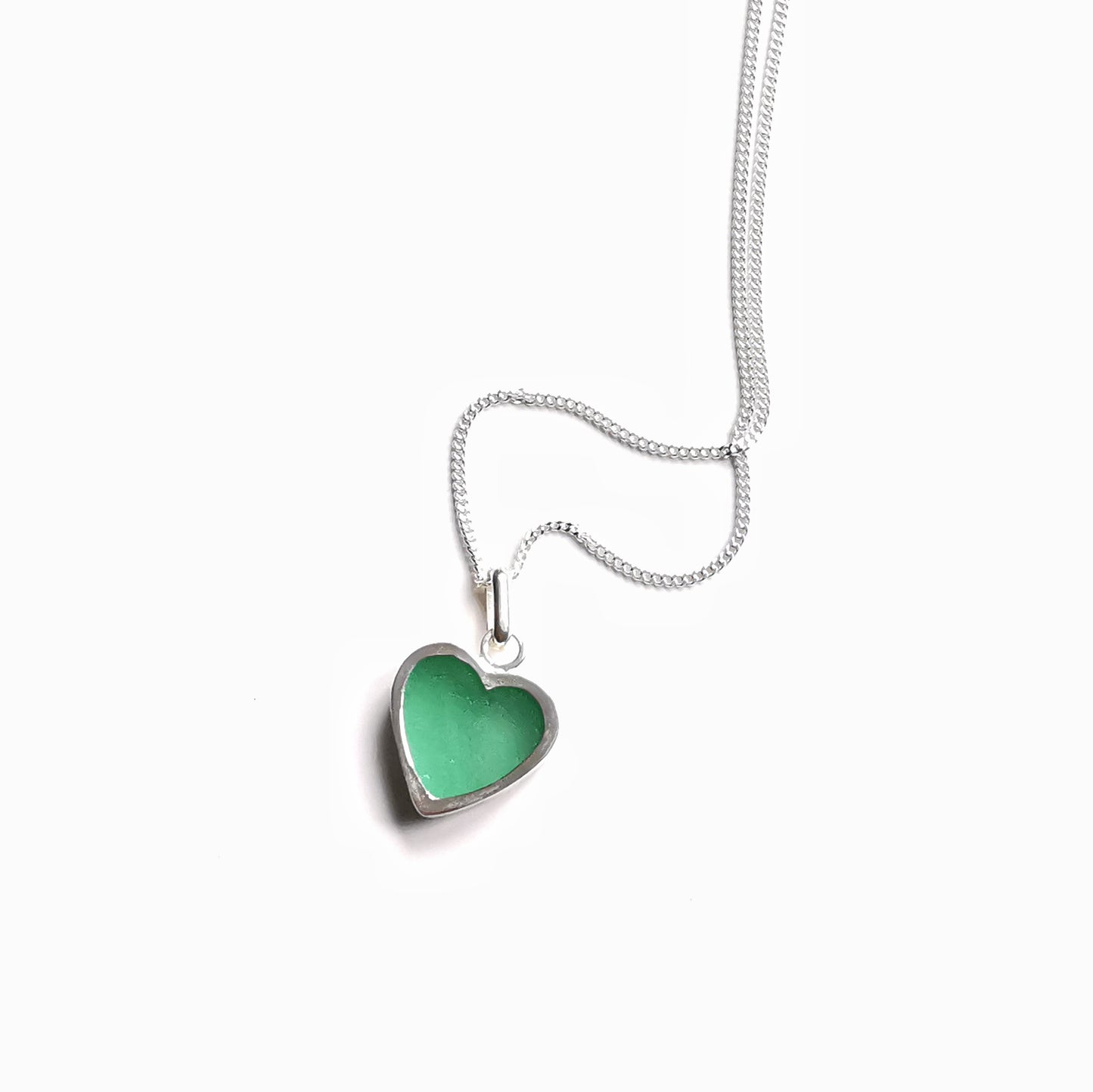 Scottish teal sea glass heart & sterling silver pendant.