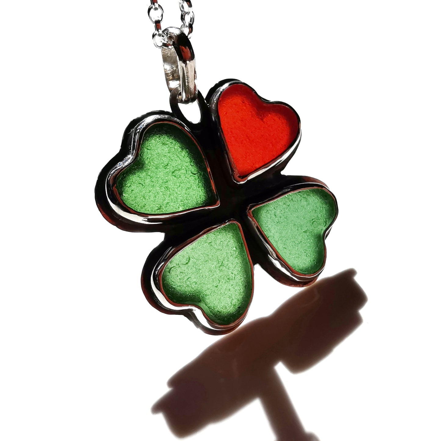 Four leaf clover, sea glass hearts & sterling silver pendant.