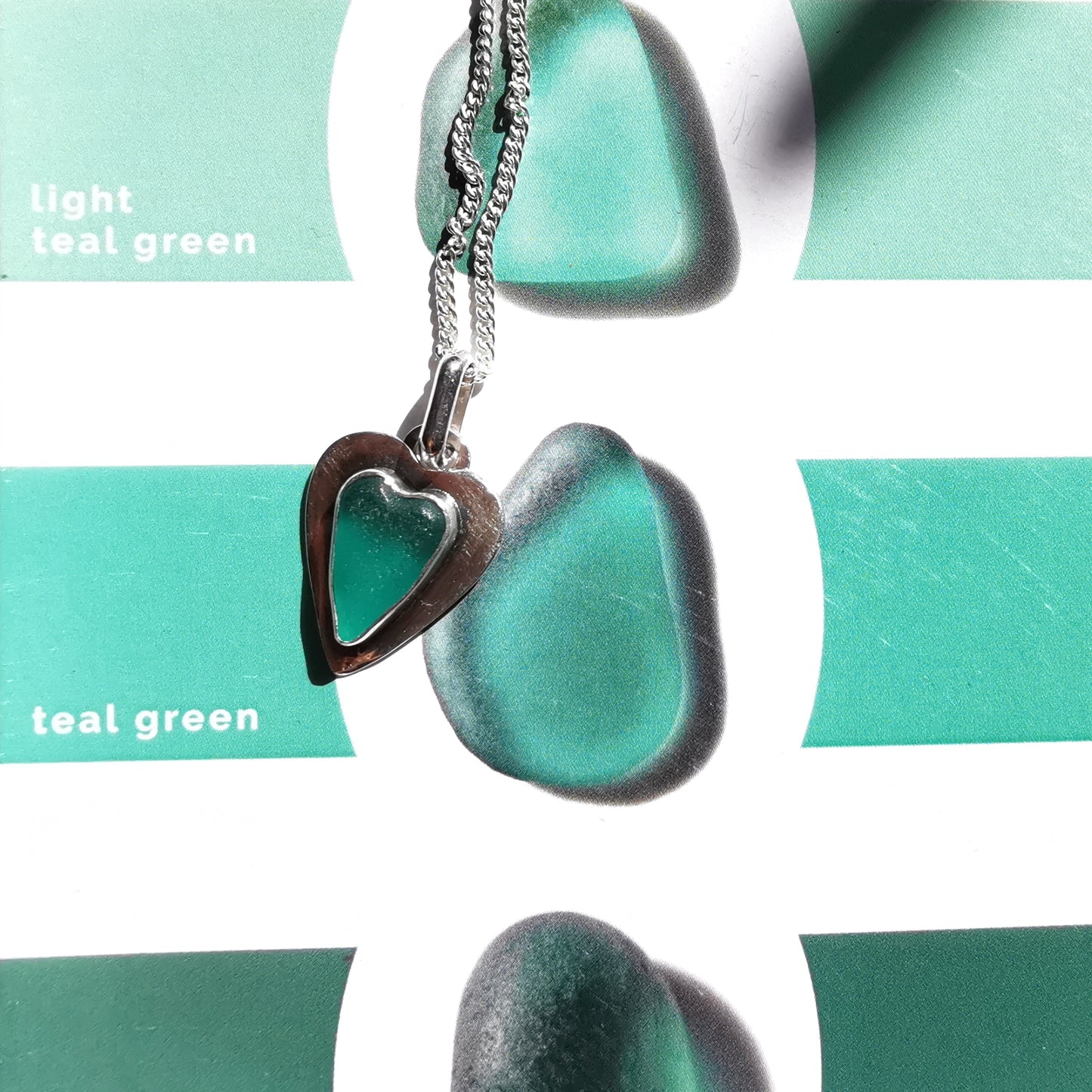 Scottish teal sea glass heart & sterling silver pendant.