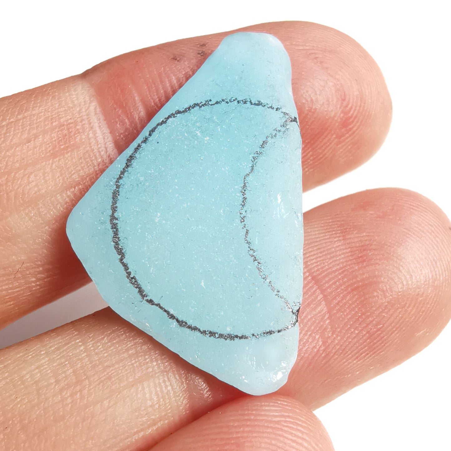 Aqua blue crescent moon sea glass & sterling silver pendant.