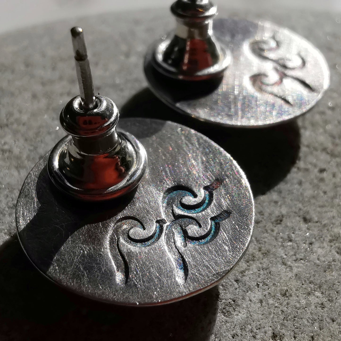 Scottish blue willow sea pottery & sterling silver stud earrings.
