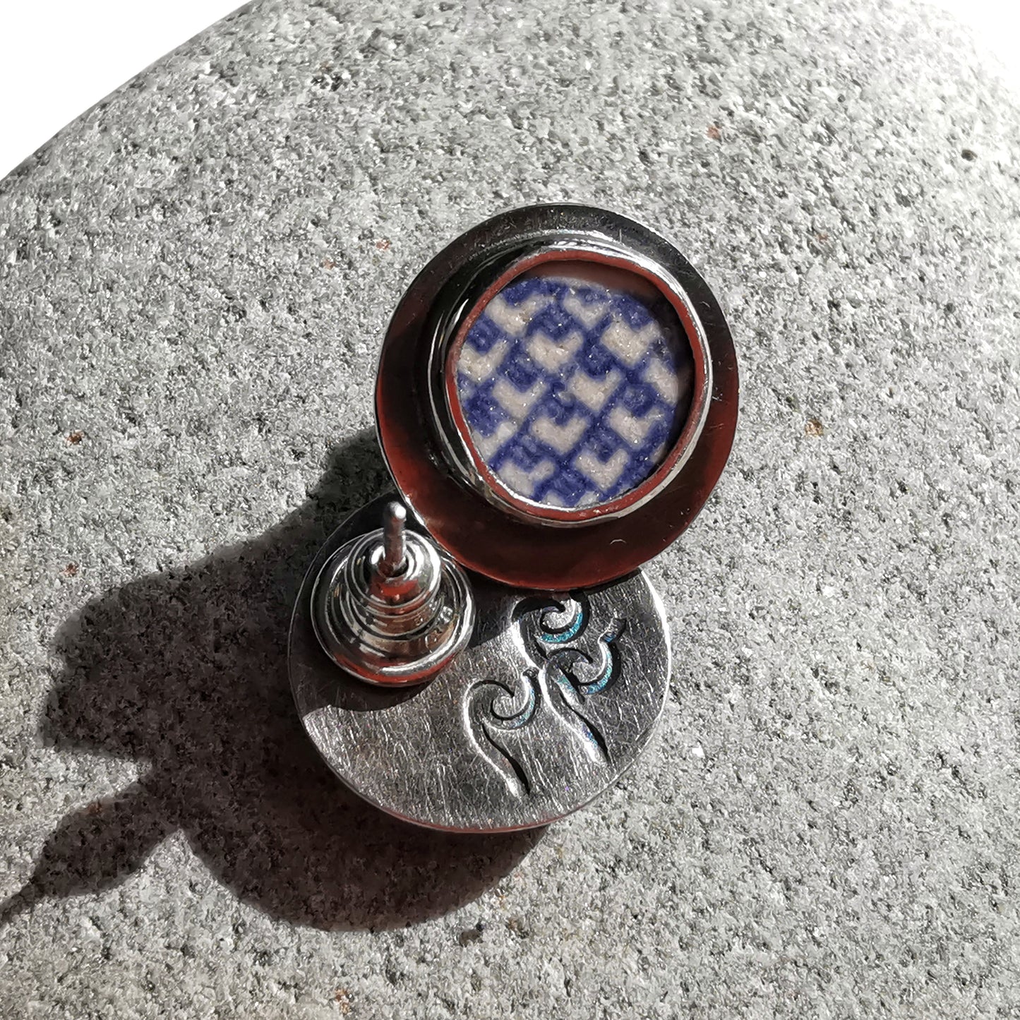 Scottish blue willow sea pottery & sterling silver stud earrings.
