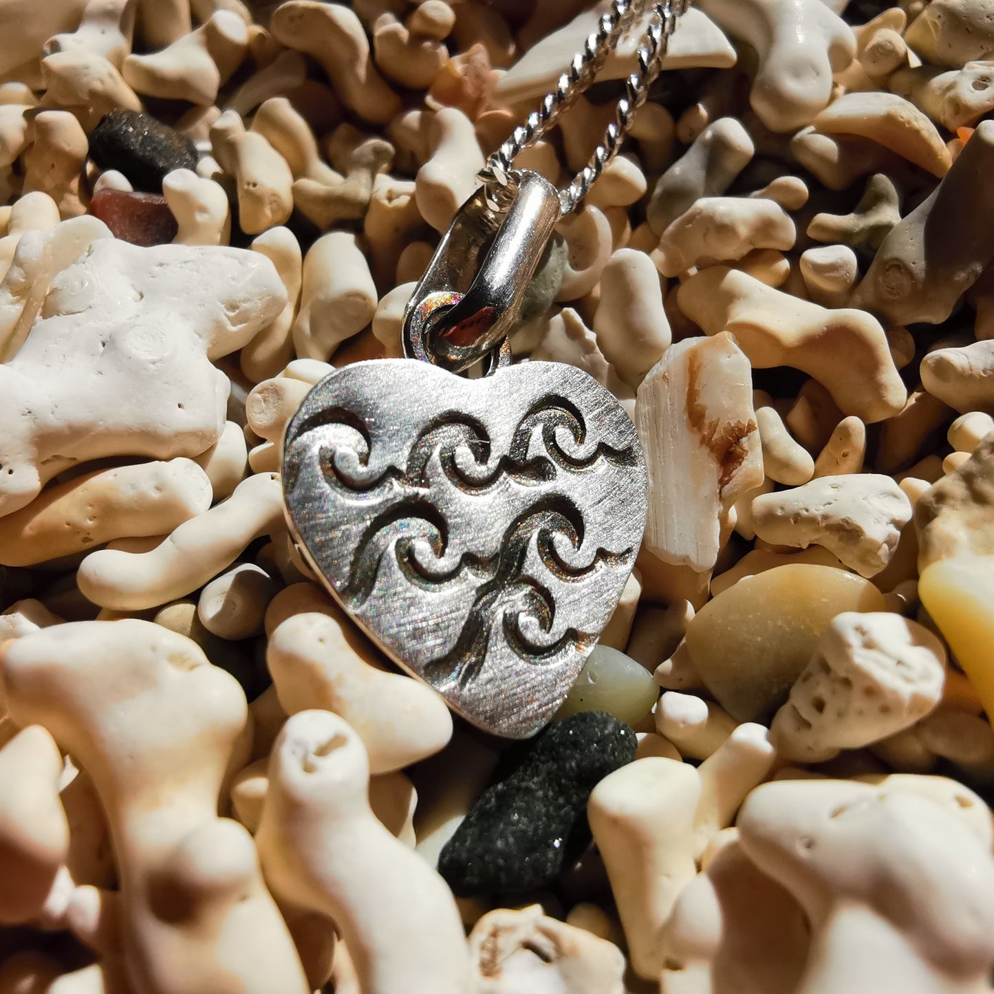Scottish orange sea pottery & sterling silver heart pendant.