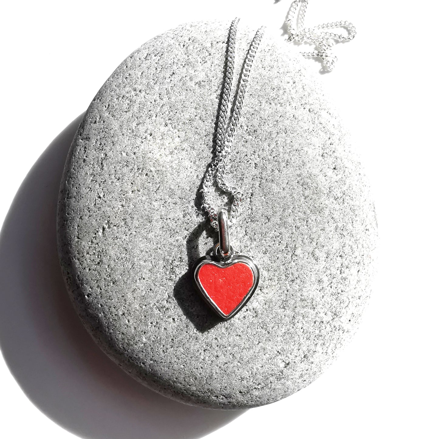 Scottish orange sea pottery & sterling silver heart pendant.