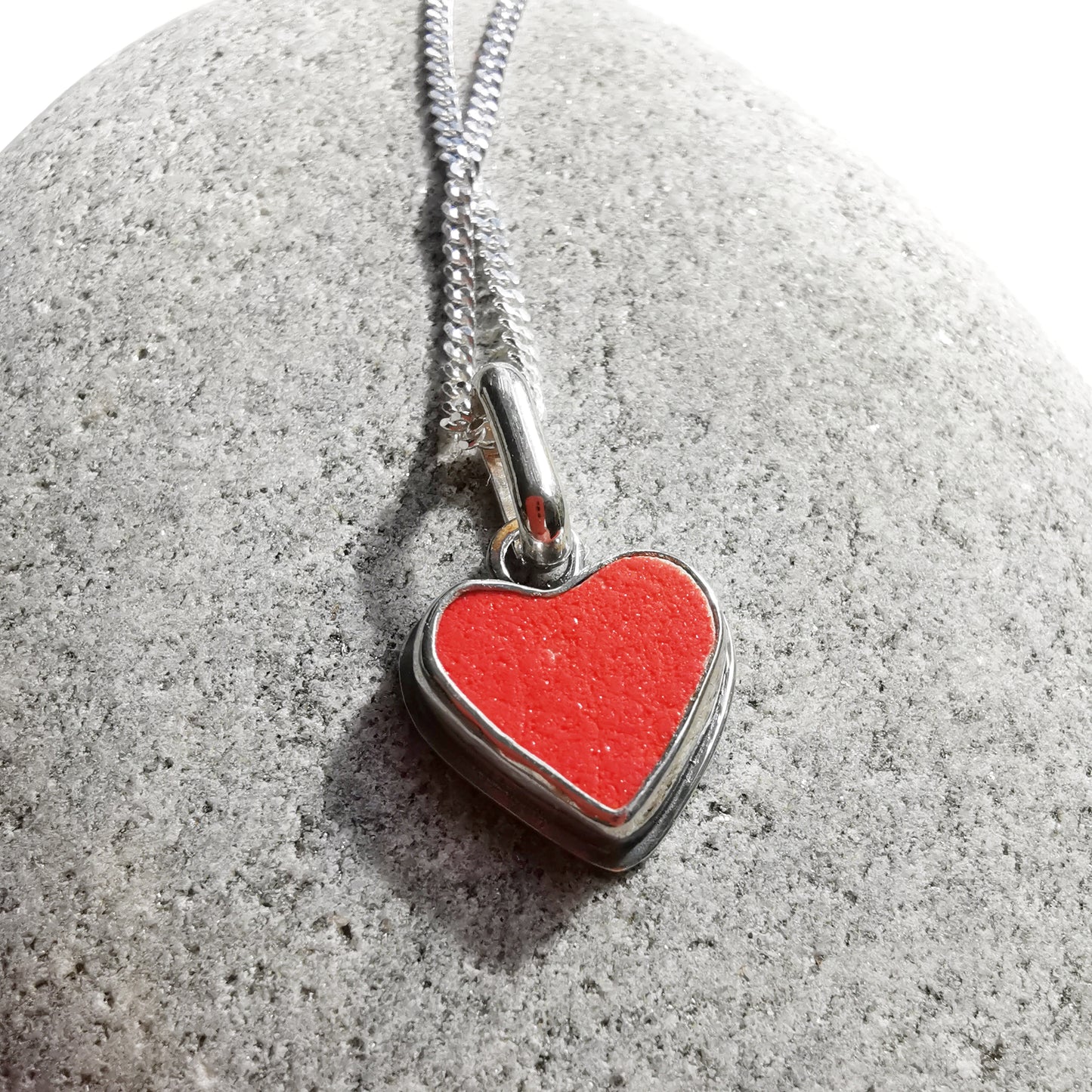 Scottish orange sea pottery & sterling silver heart pendant.