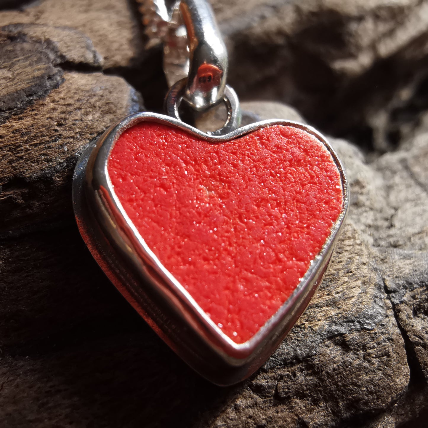 Scottish orange sea pottery & sterling silver heart pendant.
