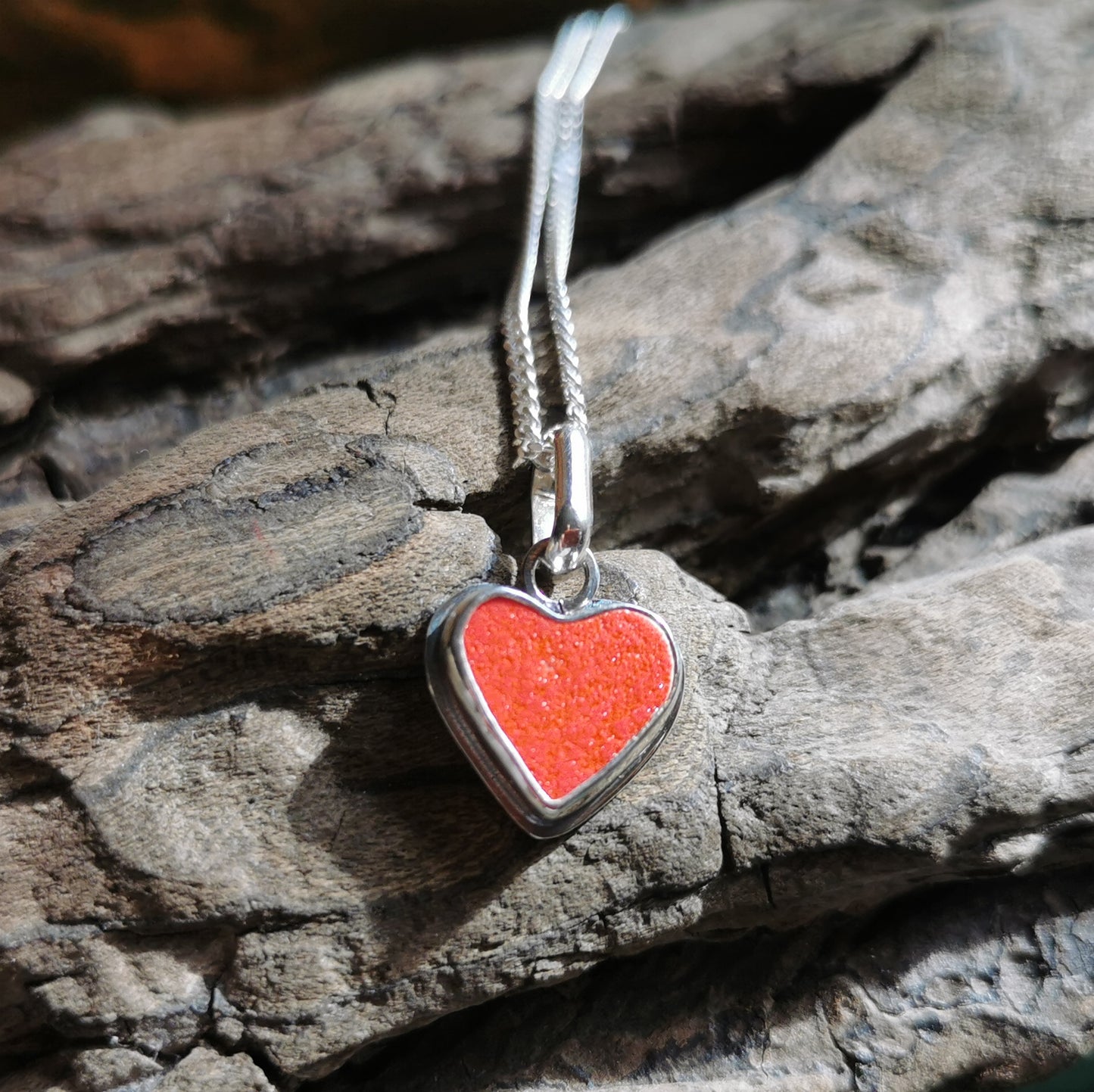 Scottish orange sea pottery & sterling silver heart pendant.