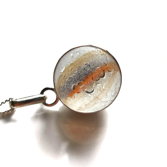 Scottish orange and blue sea glass marble & sterling silver pendant.