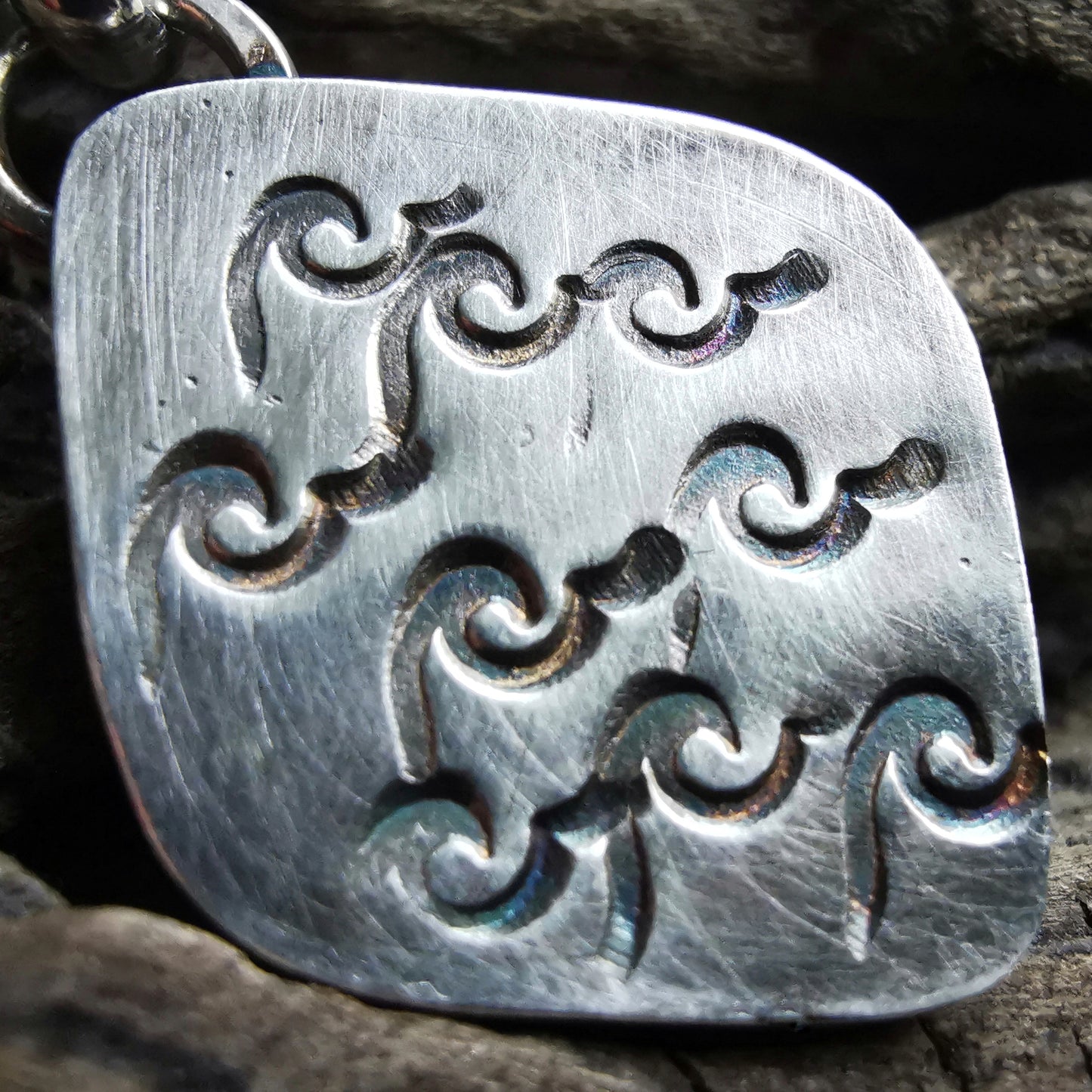 Scottish green and white "little ghosts" sea pottery & sterling silver pendant.