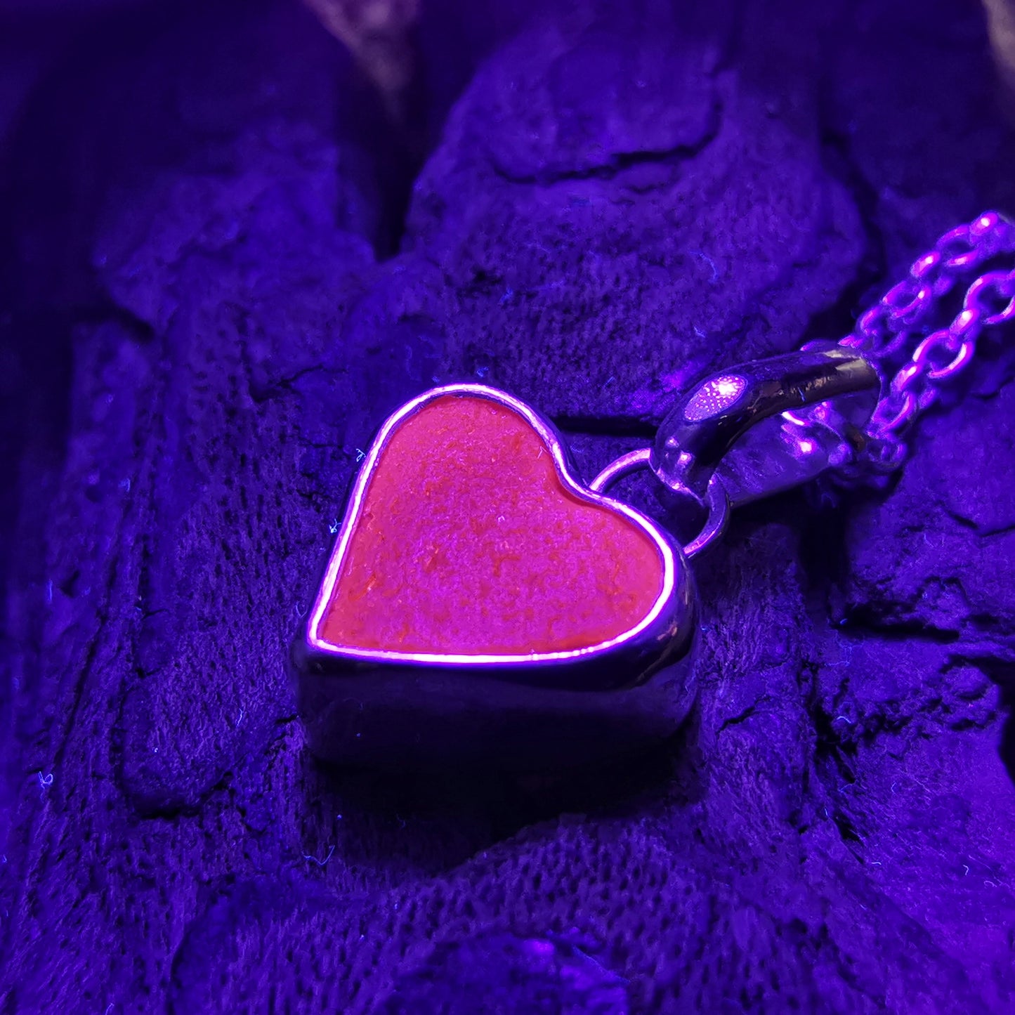 Scottish UV deep orange sea glass heart & sterling silver pendant.