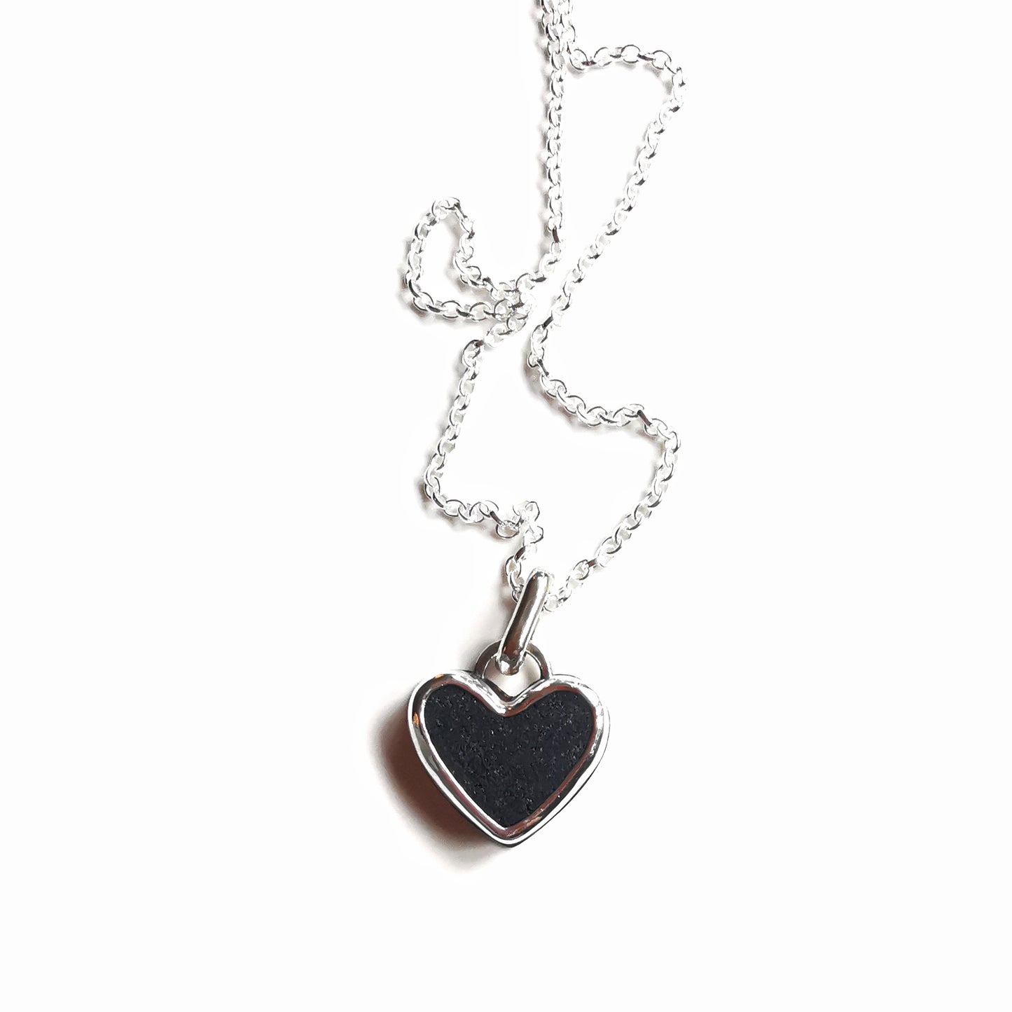 Scottish black sea glass heart & sterling silver pendant.