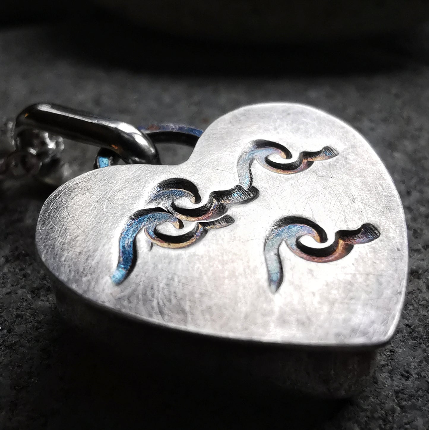 Scottish black sea glass heart & sterling silver pendant.