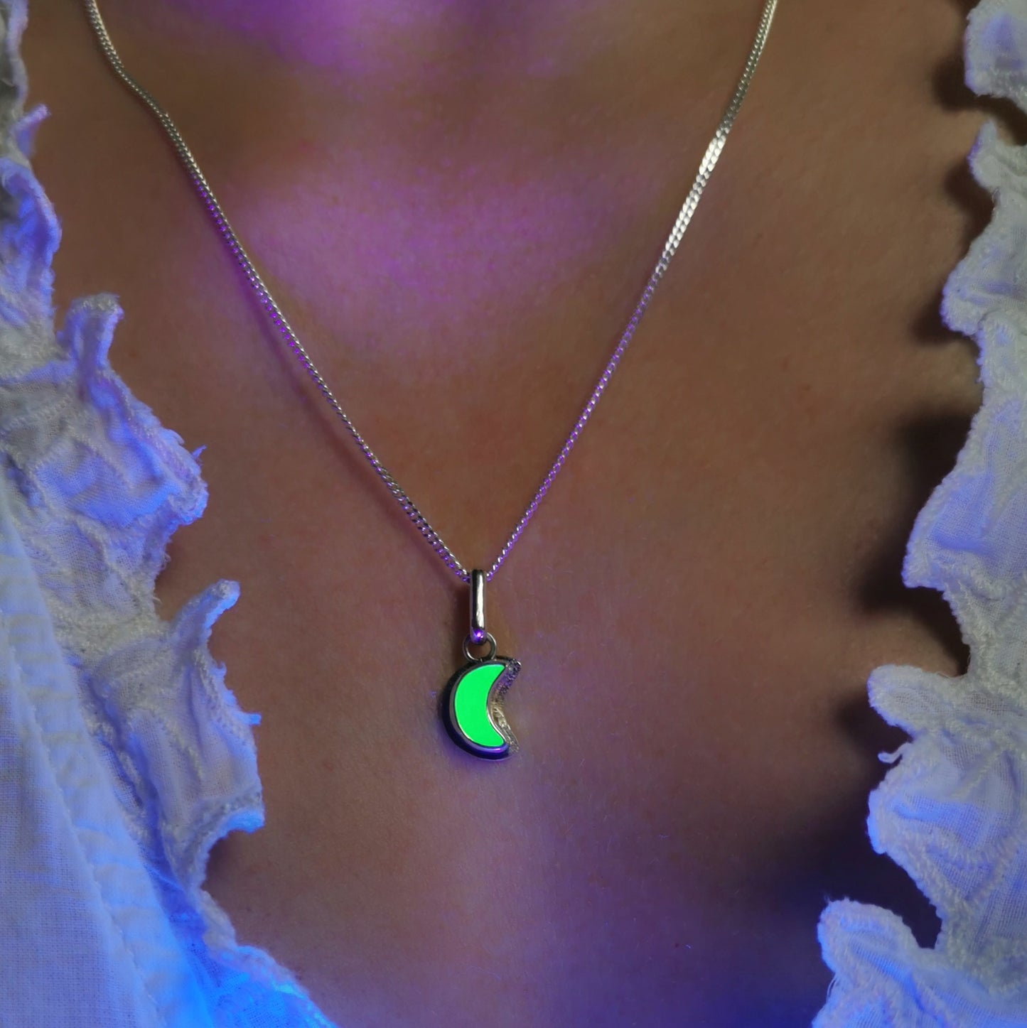 Reserved for Gatia.Tiny Scottish UV crescent moon sea glass & sterling silver pendant.