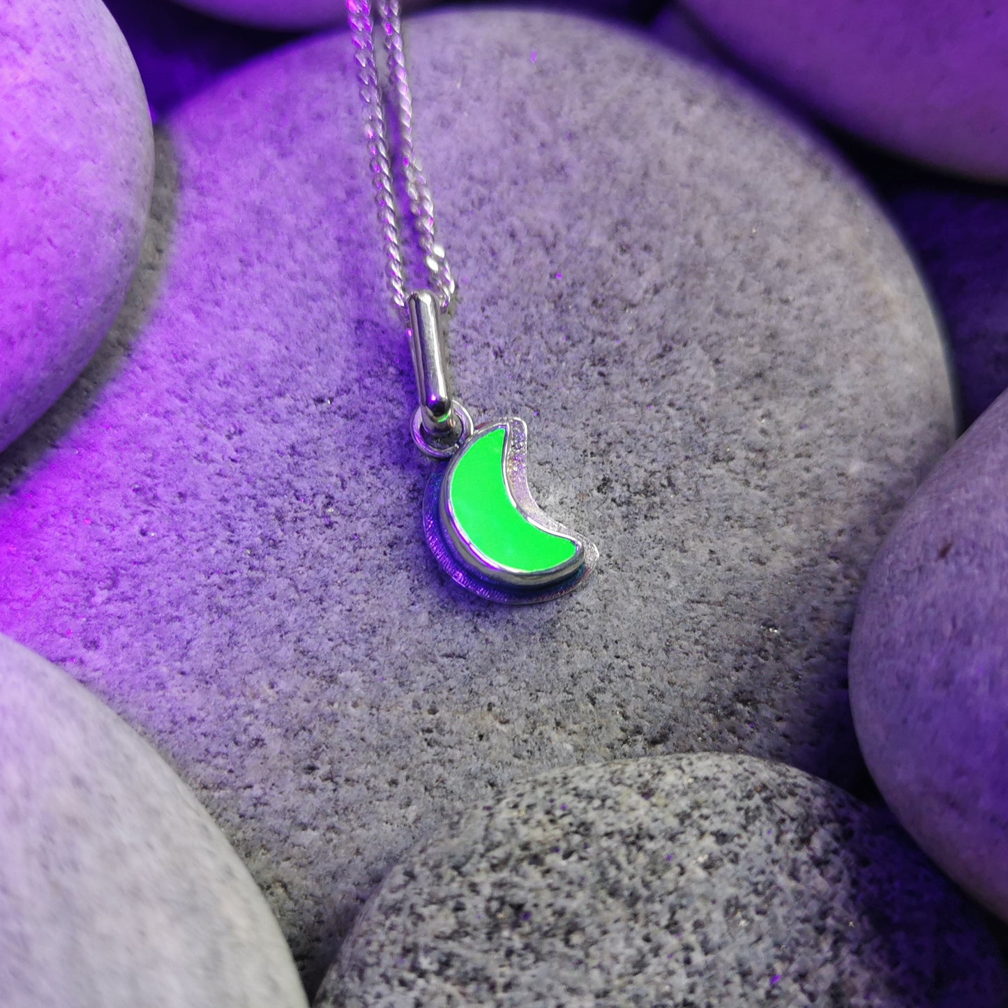 Reserved for Gatia.Tiny Scottish UV crescent moon sea glass & sterling silver pendant.