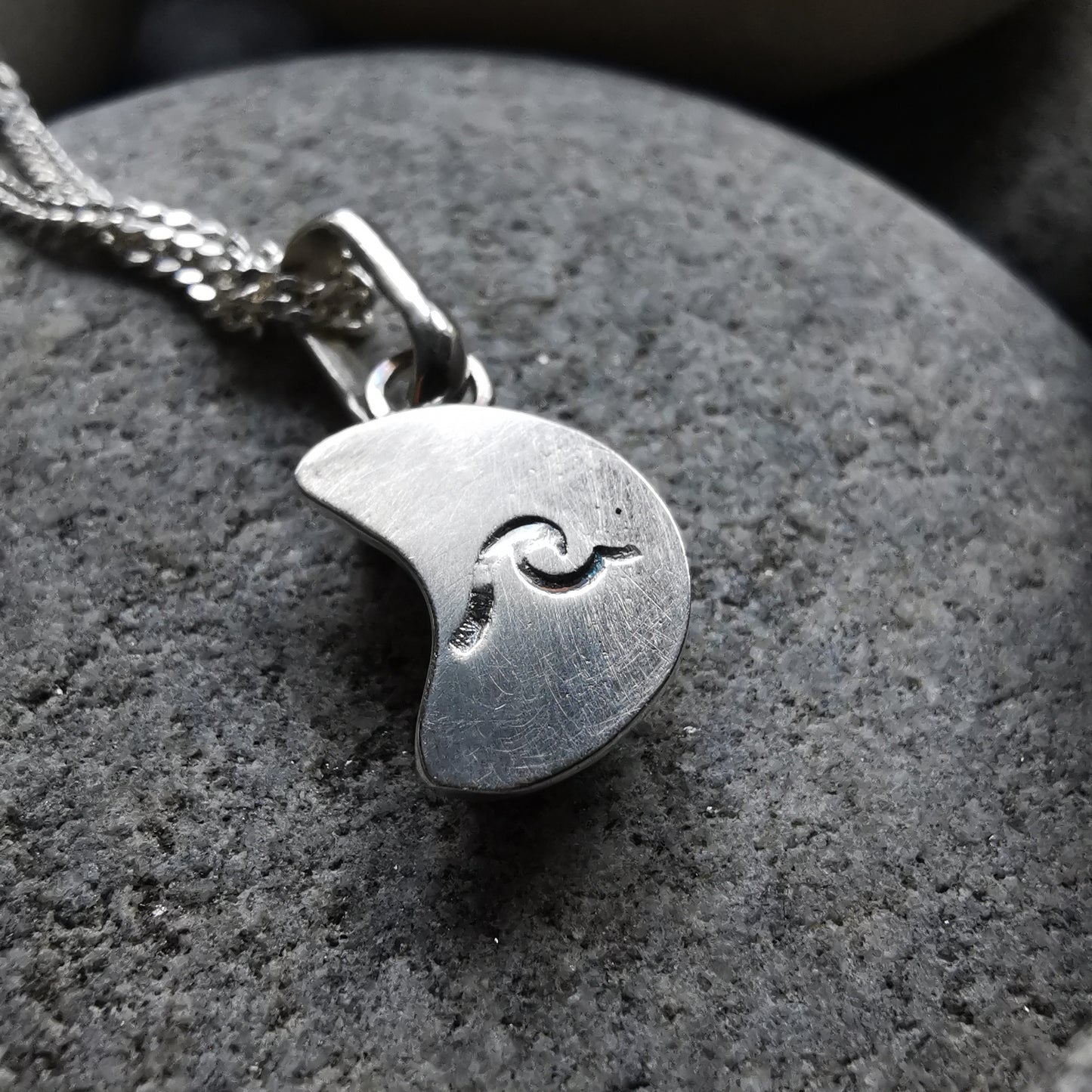 Reserved for Gatia.Tiny Scottish UV crescent moon sea glass & sterling silver pendant.