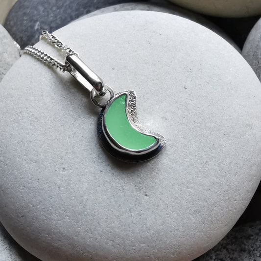 Reserved for Gatia.Tiny Scottish UV crescent moon sea glass & sterling silver pendant.
