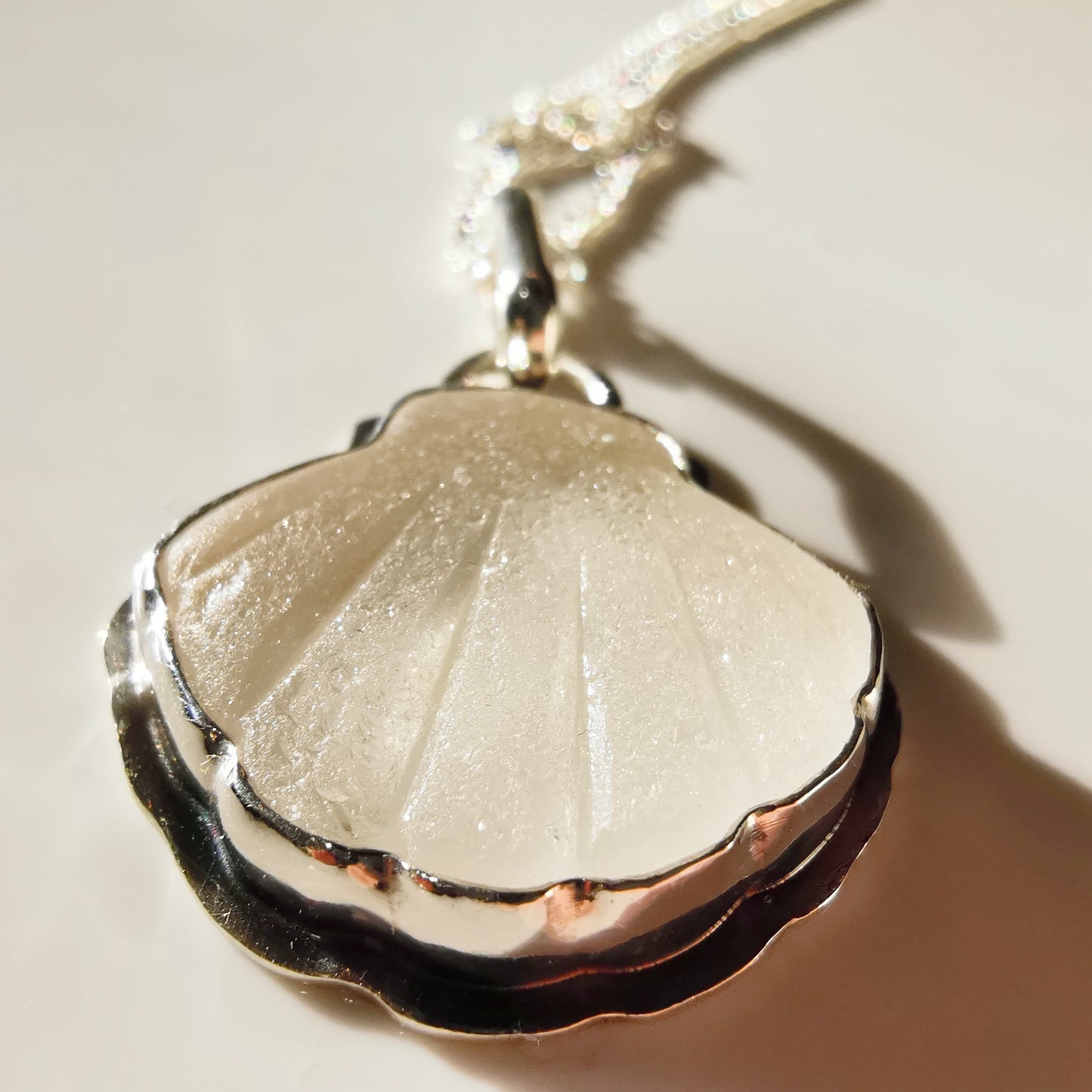 Reserved for Lesley. Scottish sea glass shell & sterling silver pendant.